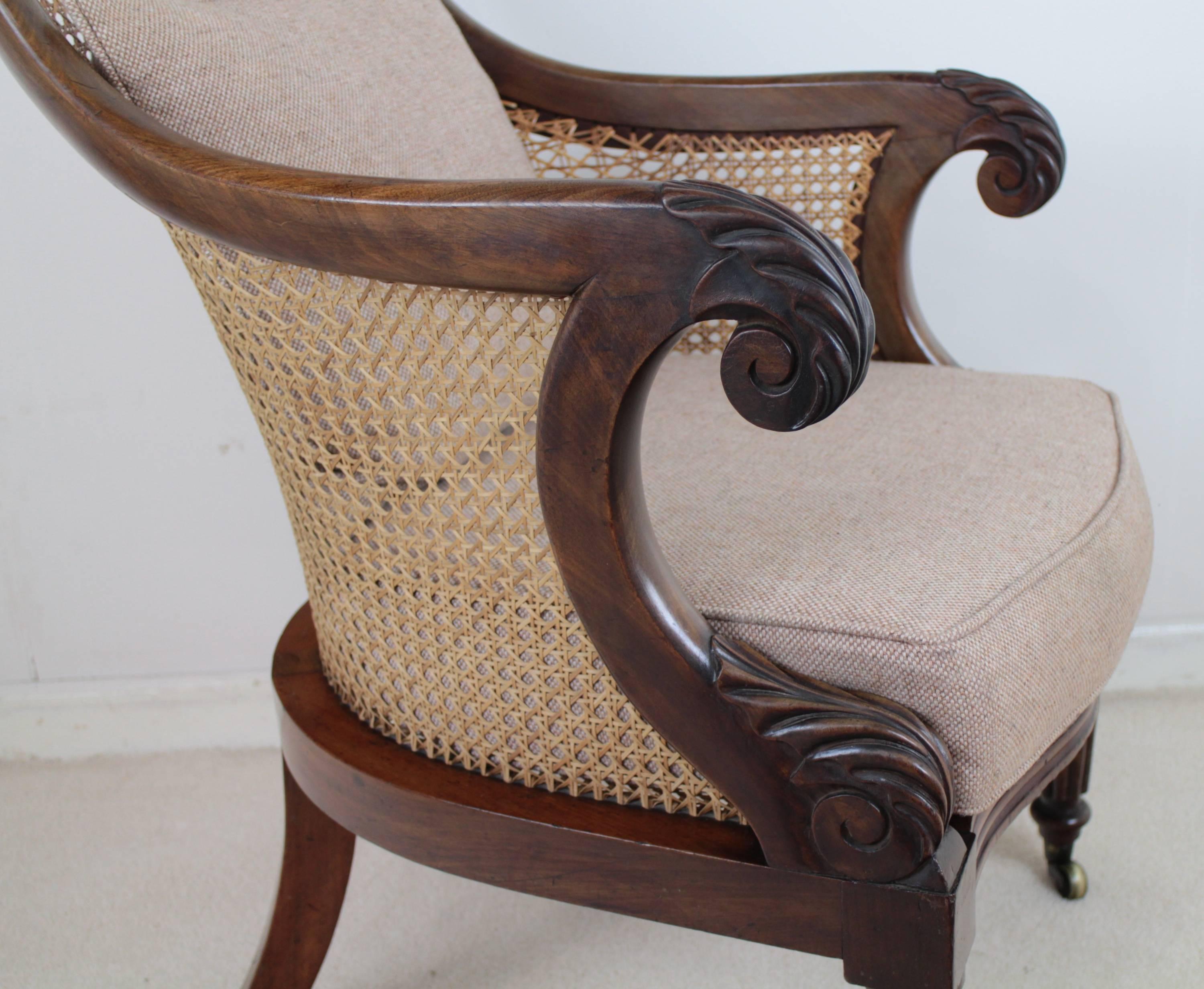 Regency Mahogany and Cane Filled English Library or Bergère Chair In Good Condition In Glasgow, GB
