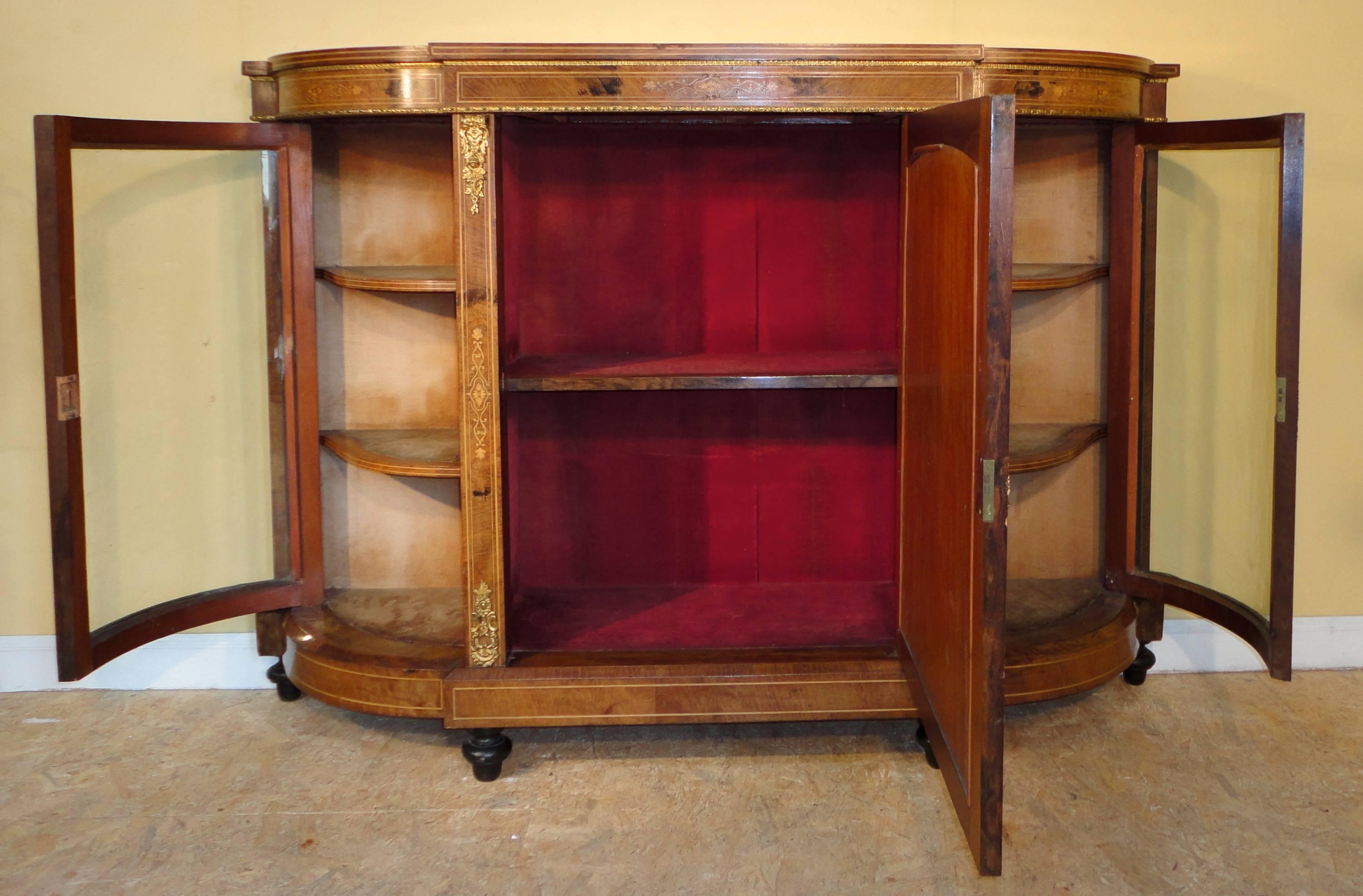 Victorian Burr Walnut and Marquetry Inlaid Credenza For Sale 2