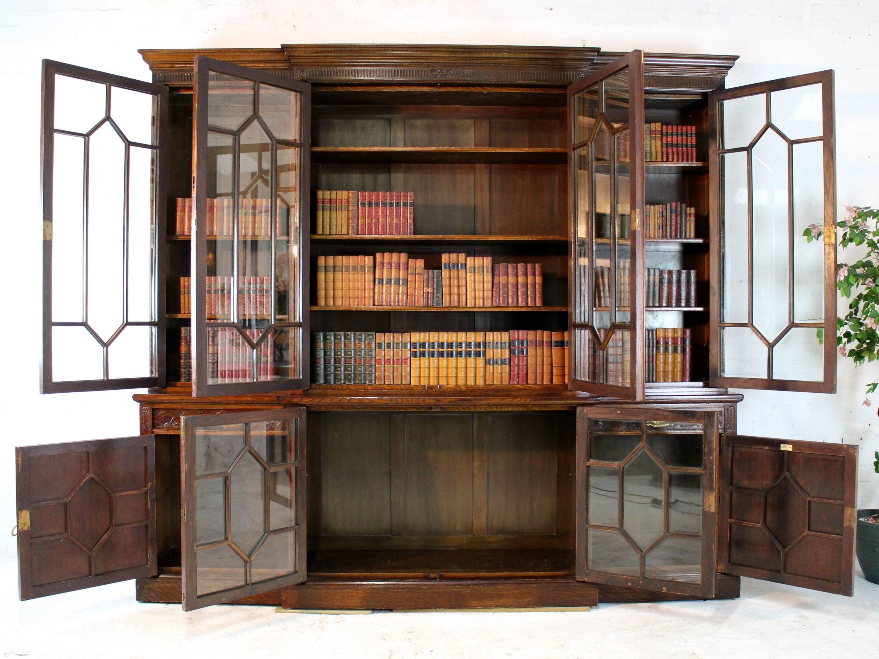Victorian Oak Breakfront Bookcase by Maple & Co 2