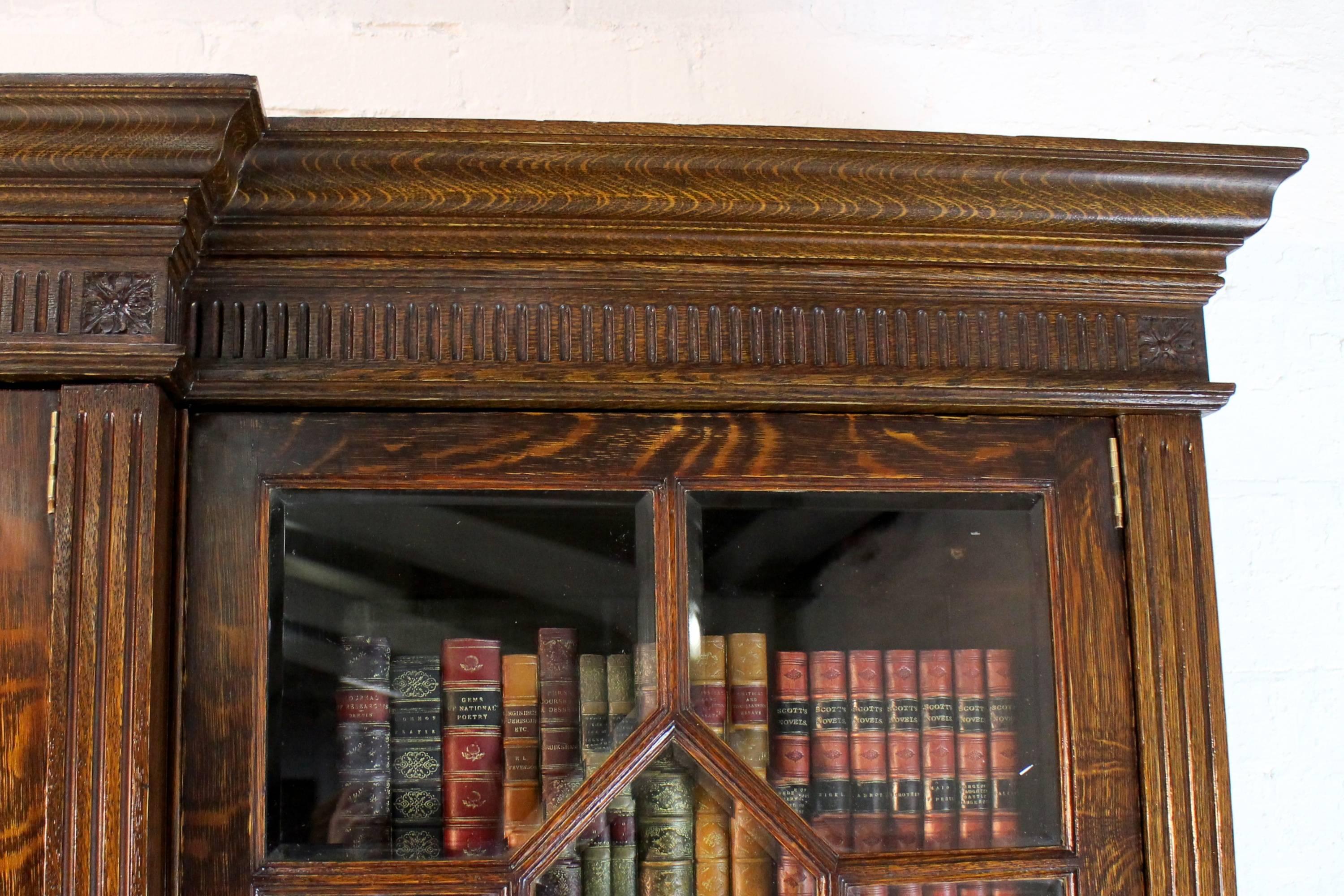 Glazed Victorian Oak Breakfront Bookcase by Maple & Co