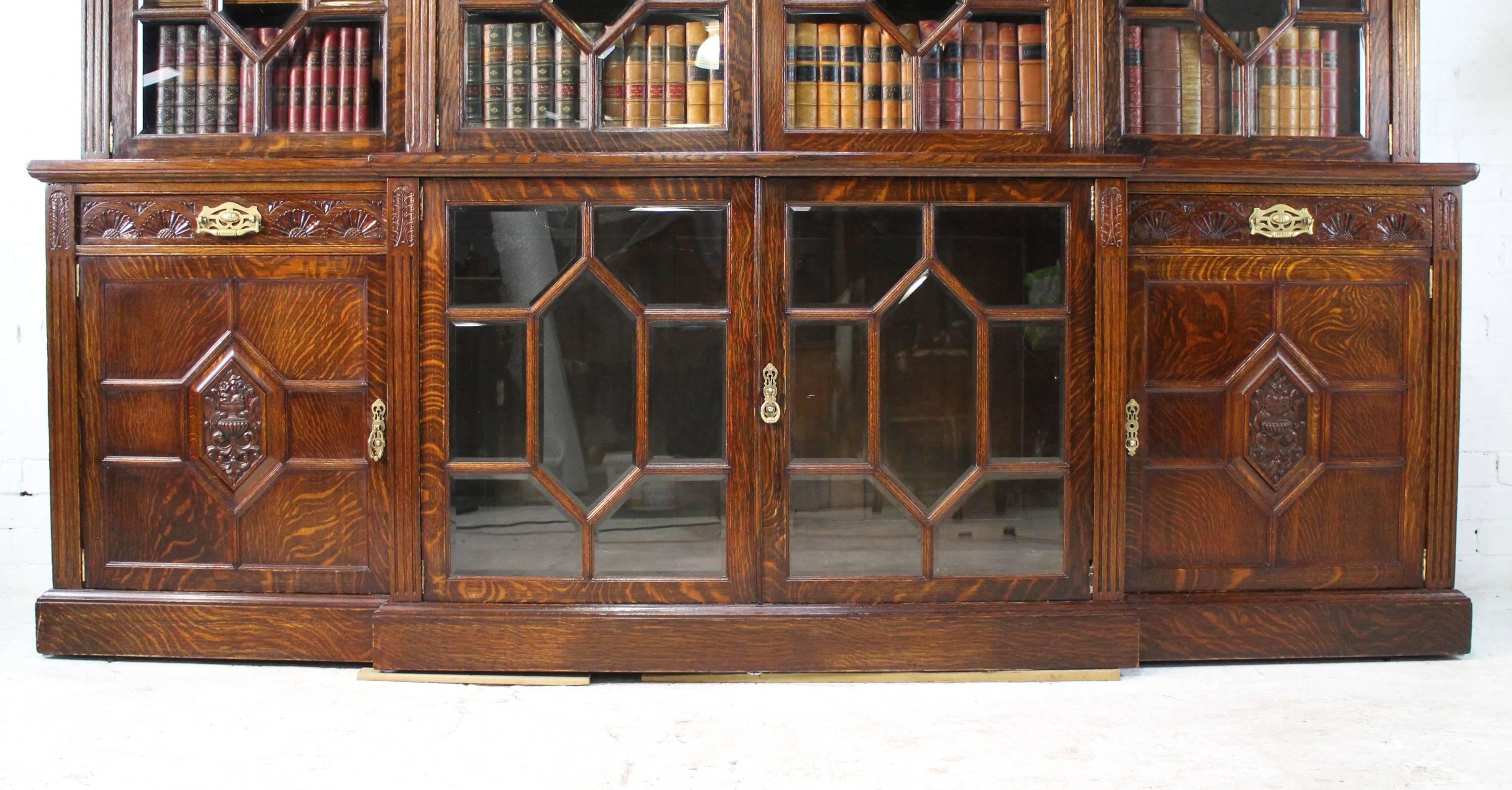Aesthetic Movement Victorian Oak Breakfront Bookcase by Maple & Co