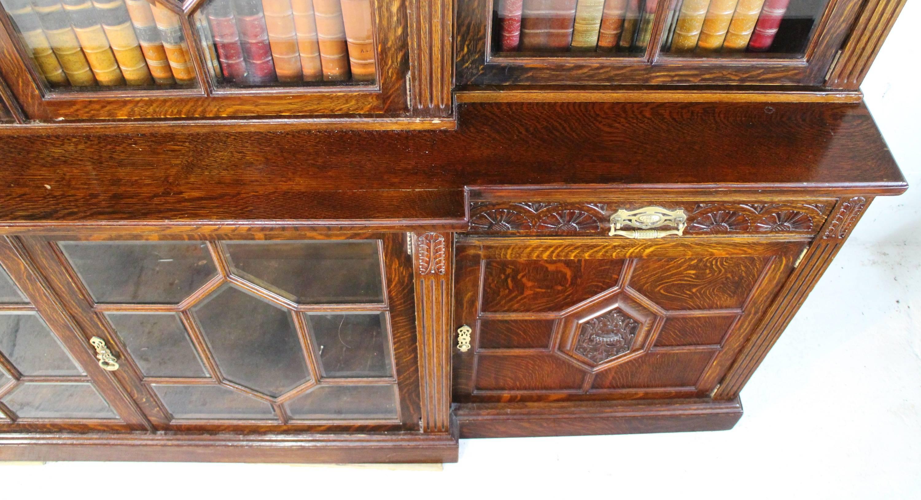 Victorian Oak Breakfront Bookcase by Maple & Co 1