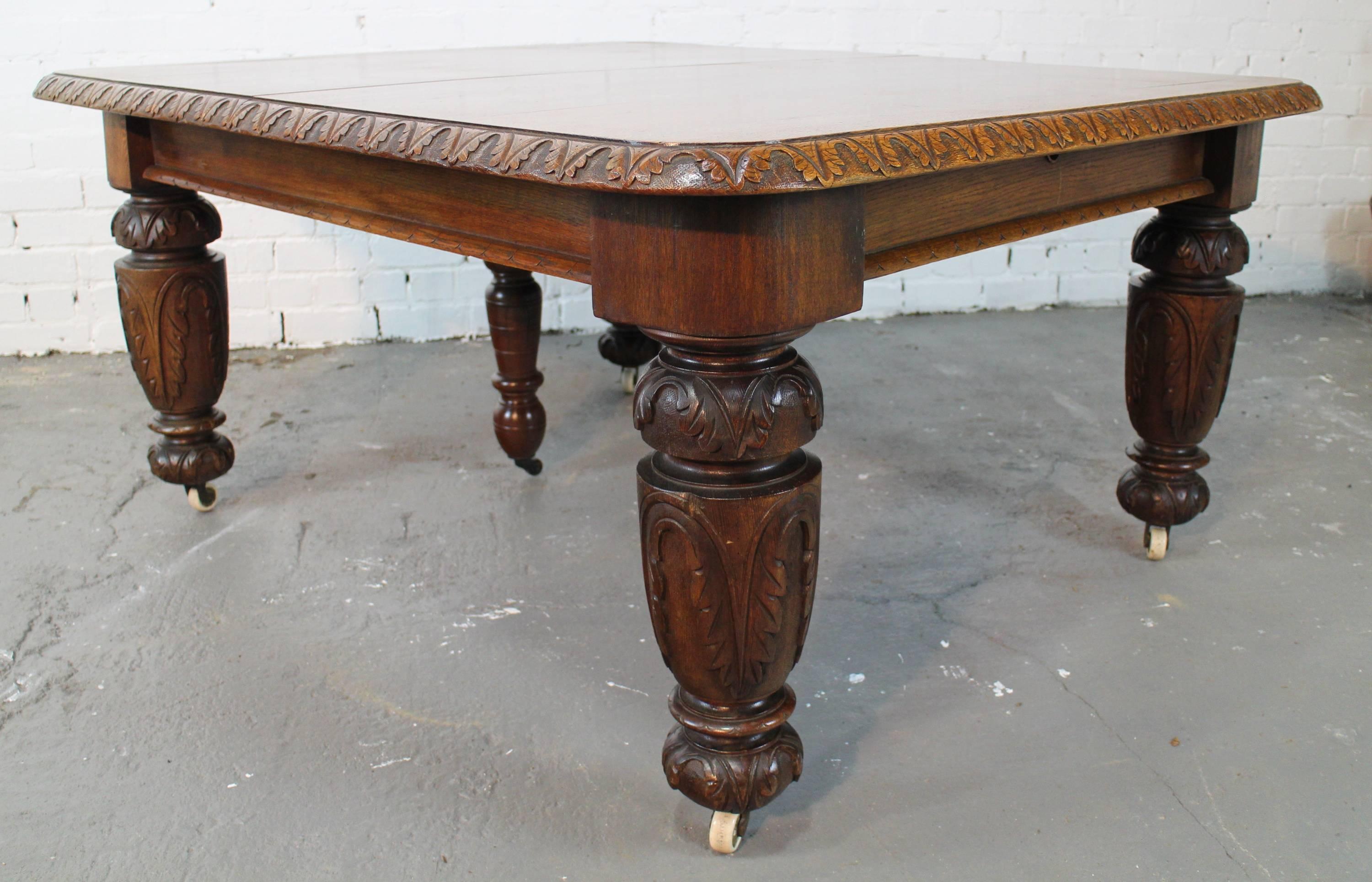 Jacobean 19th Century English Elizabethan Revival Carved Oak Extending Dining Table