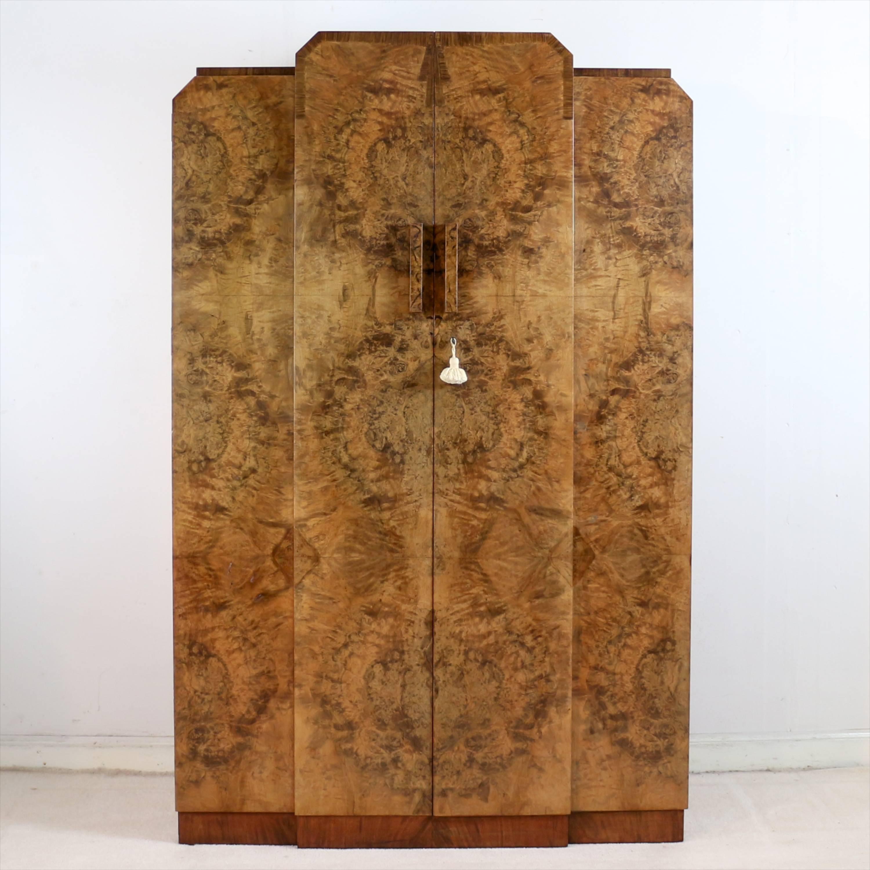 Early 20th Century English Art Deco Burr Walnut Bedroom Suite Attributed to H & L Epstein For Sale