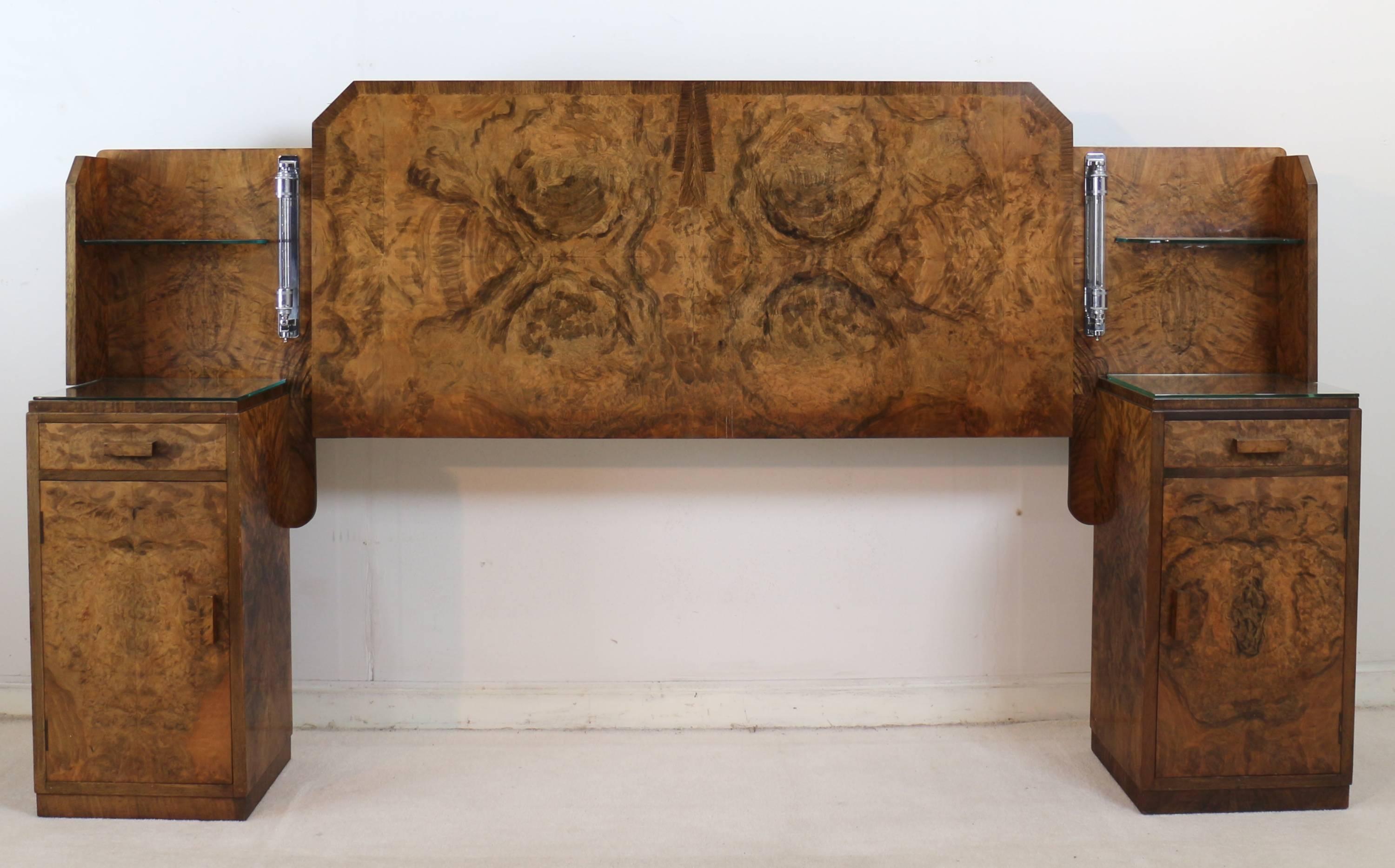 English Art Deco Burr Walnut Bedroom Suite Attributed to H & L Epstein For Sale 2
