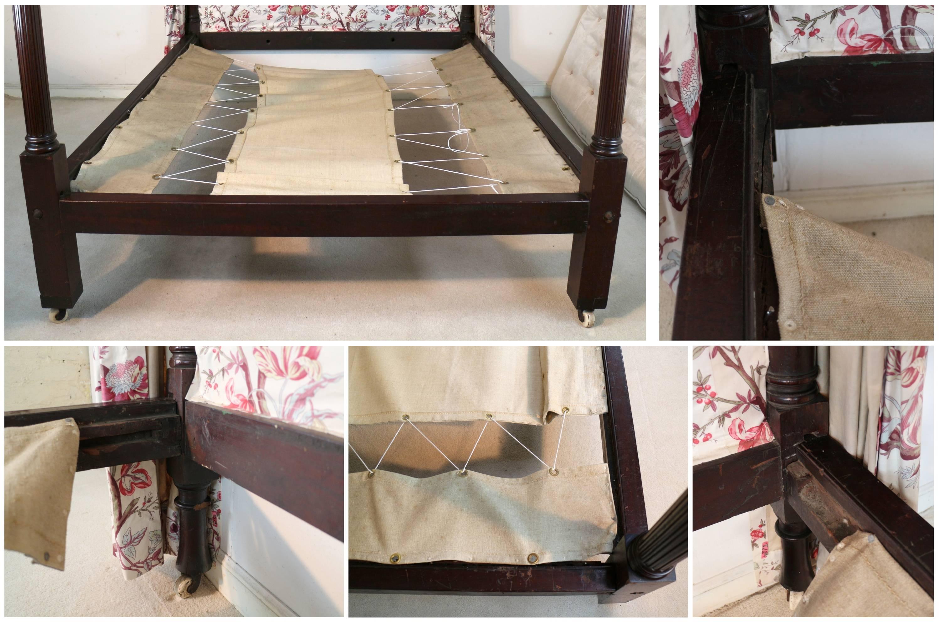 Fabric George III Mahogany Four-Poster Bed, Attributed to Gillows of Lancaster