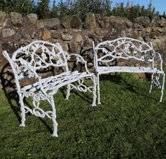 Pair of Victorian Cast Iron Serpent and Twig Garden Seats or Benches, circa 1860