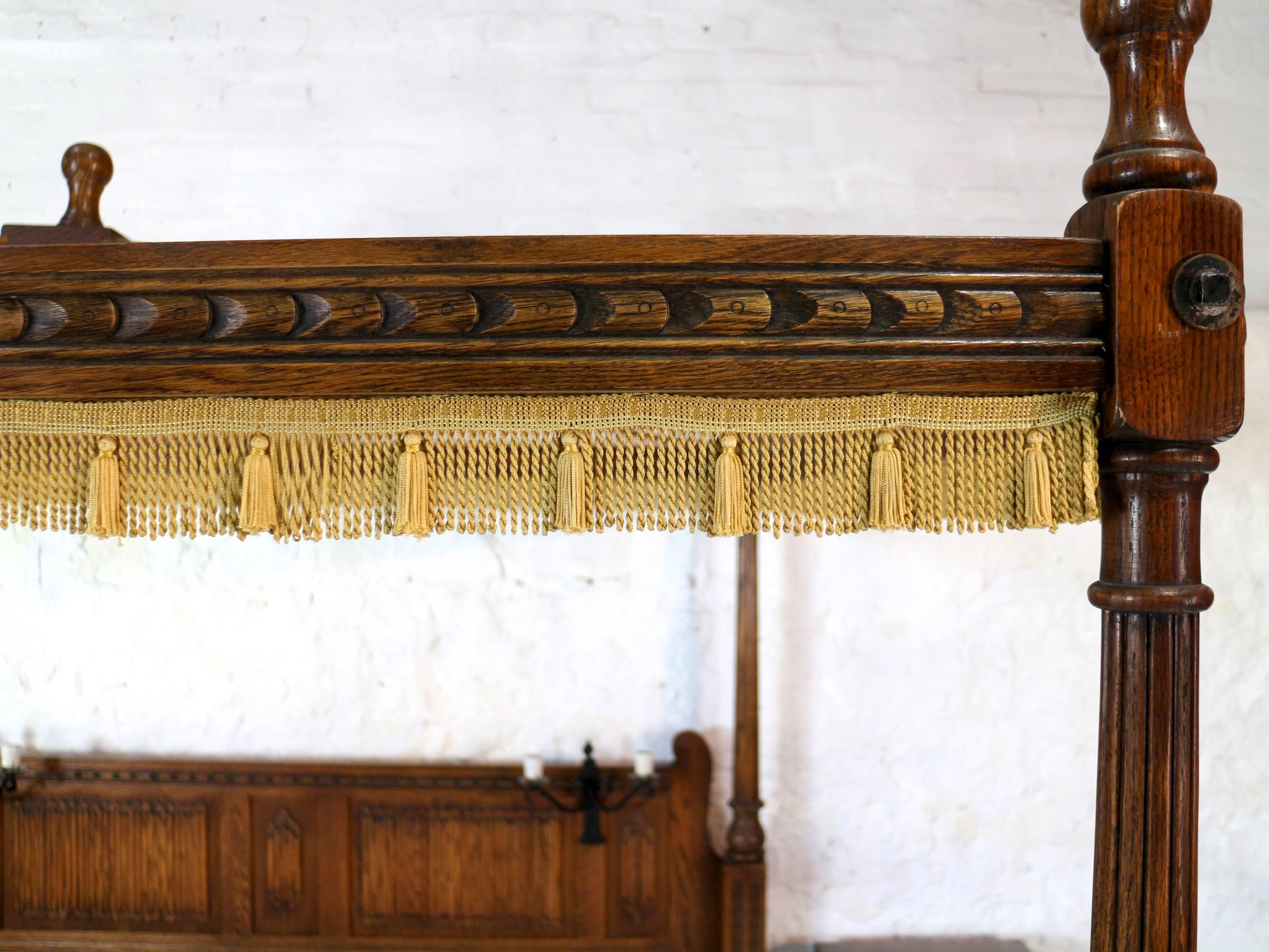 English Gothic/Tudor Style Oak Four-Poster Emperor Size Bed 1
