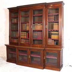 Large Victorian Oak Breakfront Bookcase, Attributed to Maple & Co