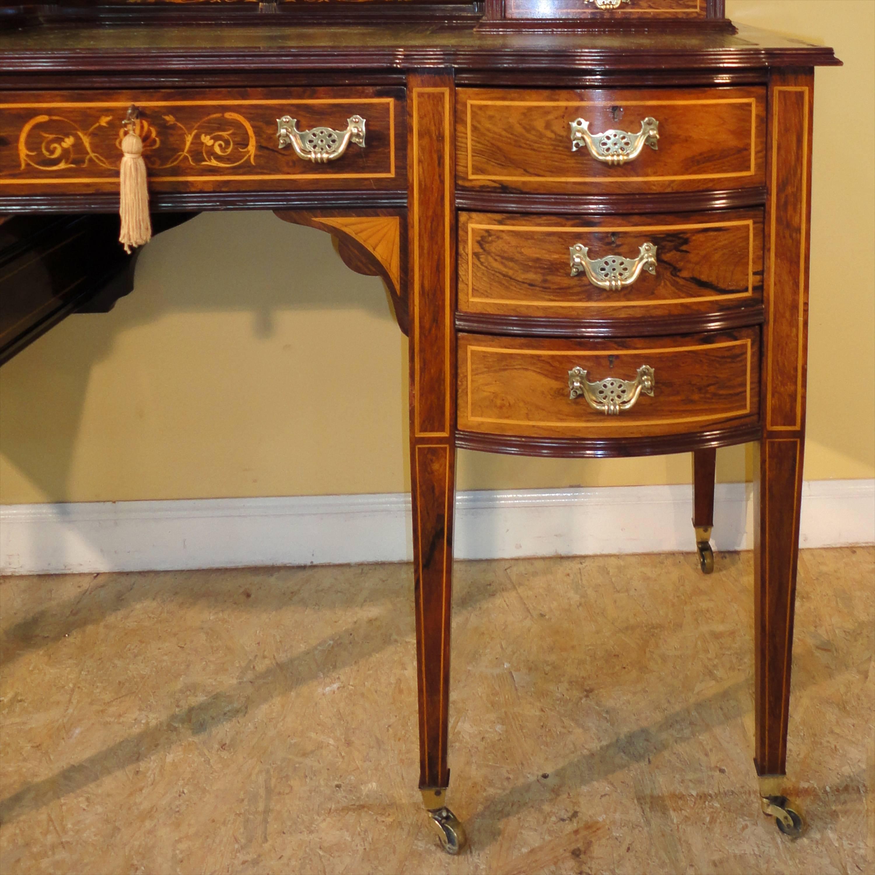Sheraton Revival Rosewood and Marquetry Inlaid Desk, 19th Century In Good Condition For Sale In Glasgow, GB