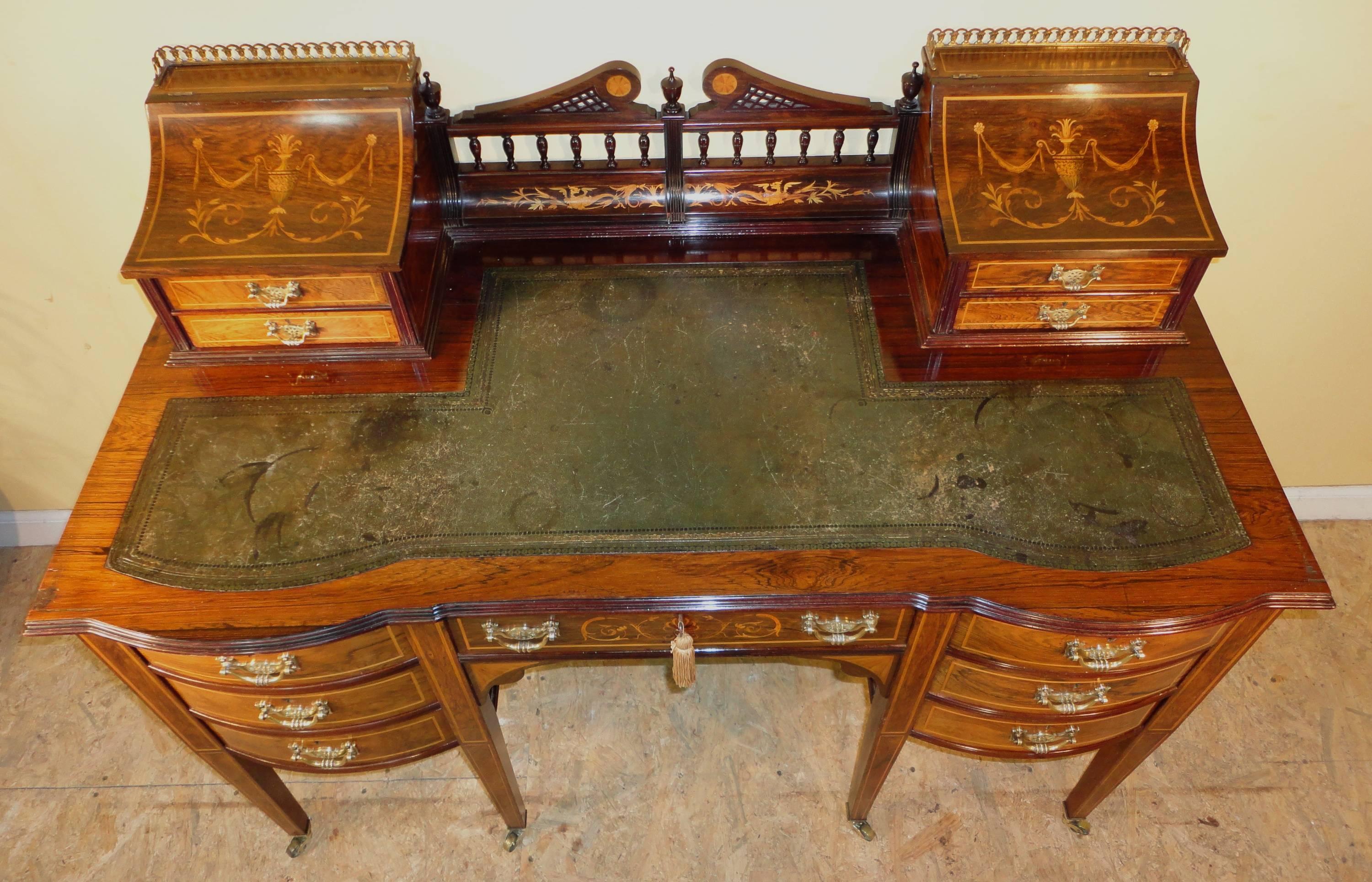 Late 19th Century Sheraton Revival Rosewood and Marquetry Inlaid Desk, 19th Century For Sale