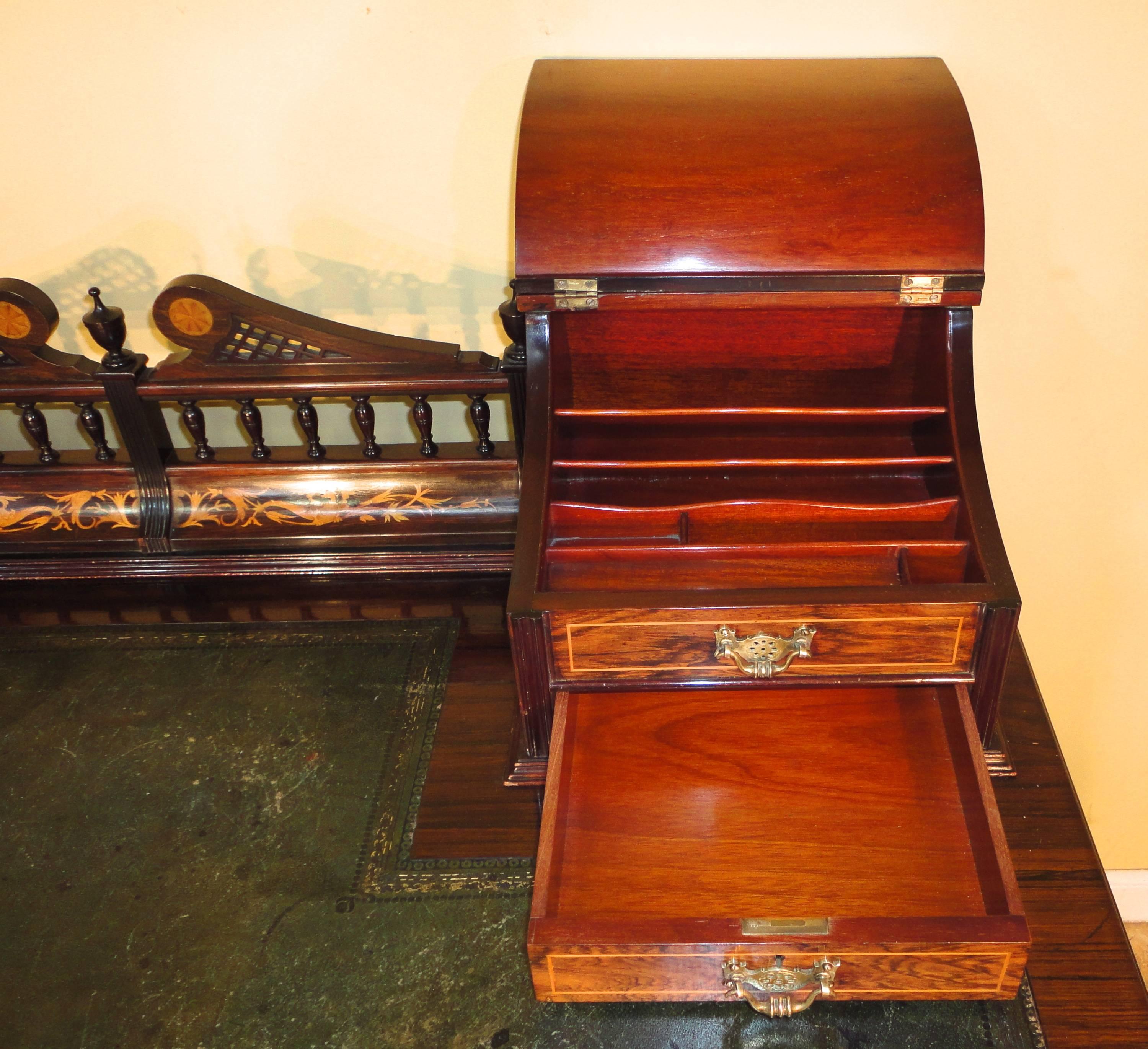 Sheraton Revival Rosewood and Marquetry Inlaid Desk, 19th Century For Sale 1
