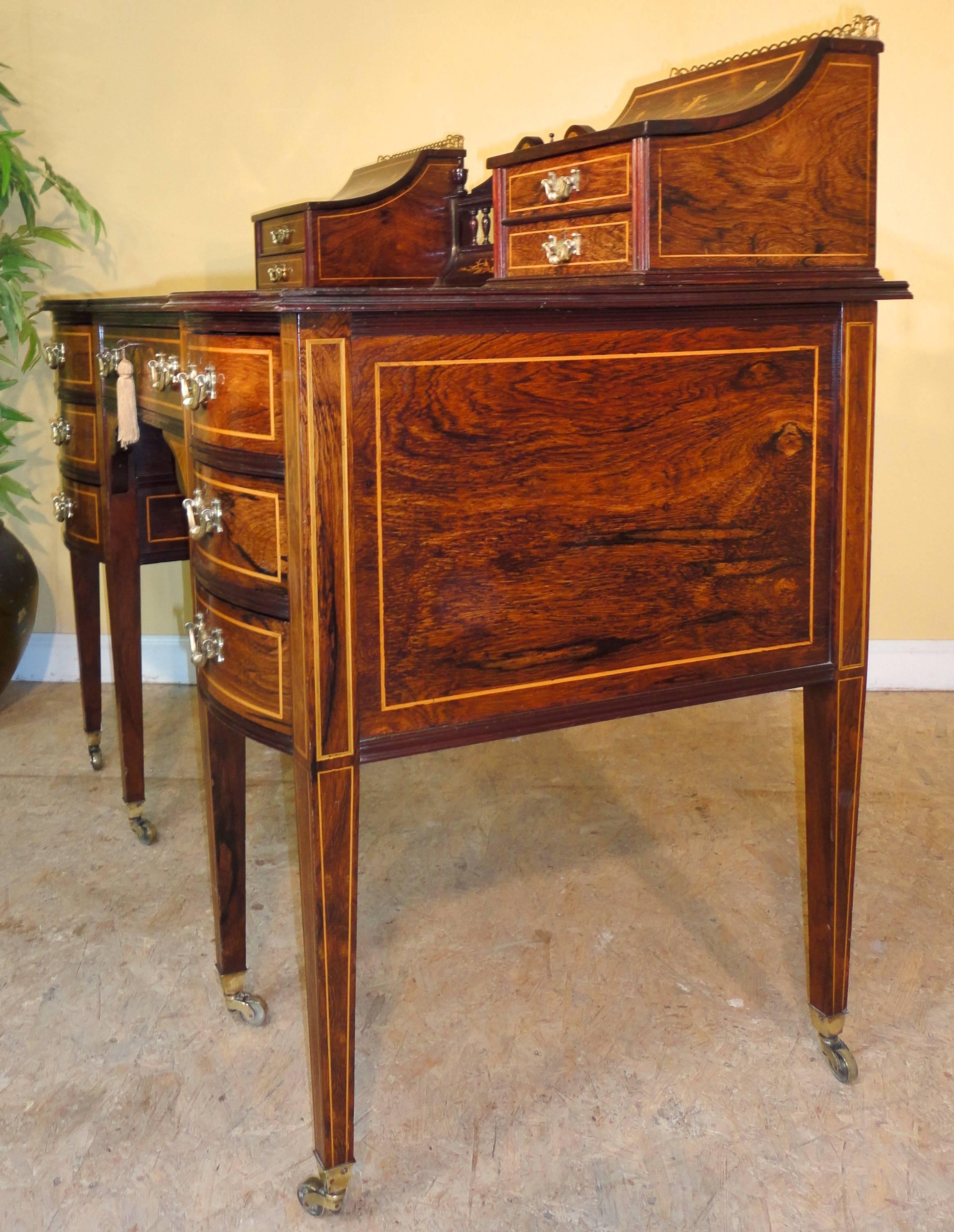 Sheraton Revival Rosewood and Marquetry Inlaid Desk, 19th Century For Sale 2