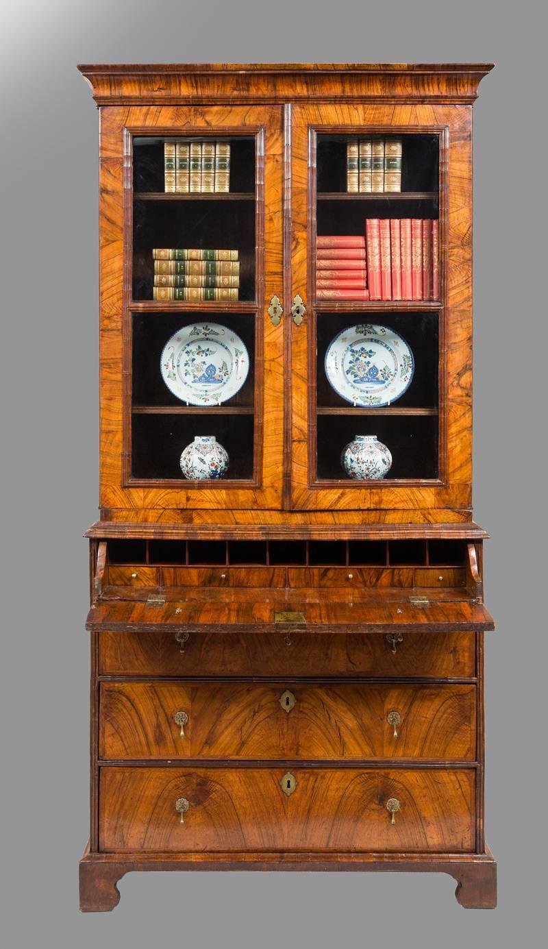 English Antique Period George I Walnut Secretaire Bookcase For Sale