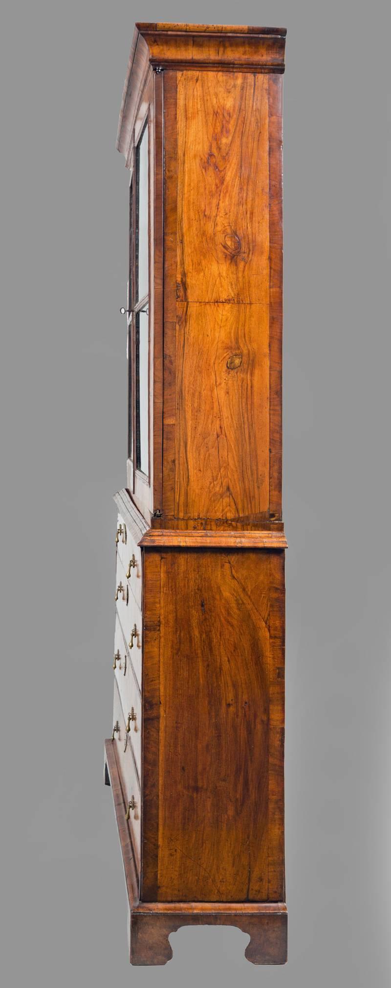 Early 18th Century Antique Period George I Walnut Secretaire Bookcase For Sale