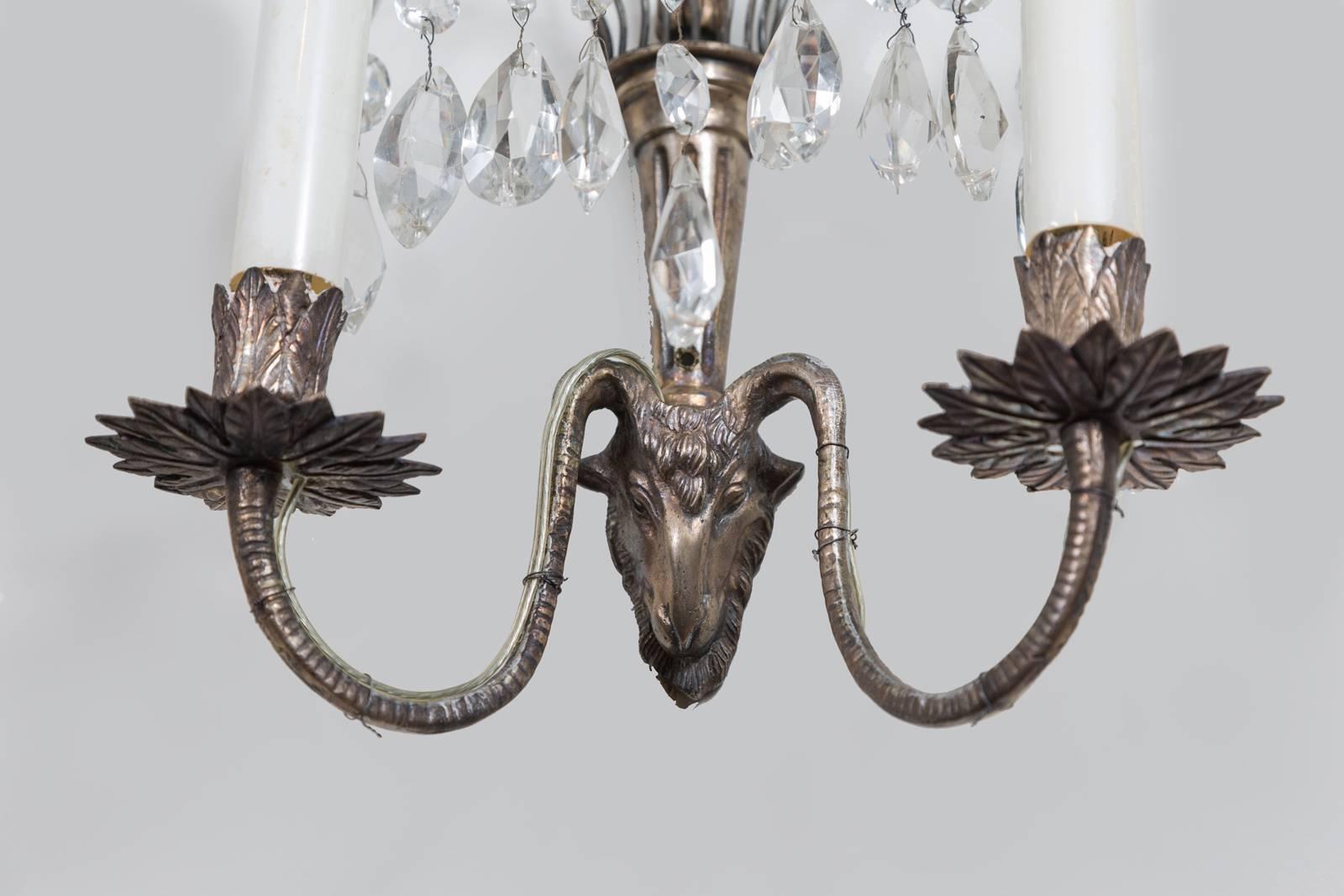 Gustavian Two Pairs of Swedish Crystal Wall Sconces For Sale