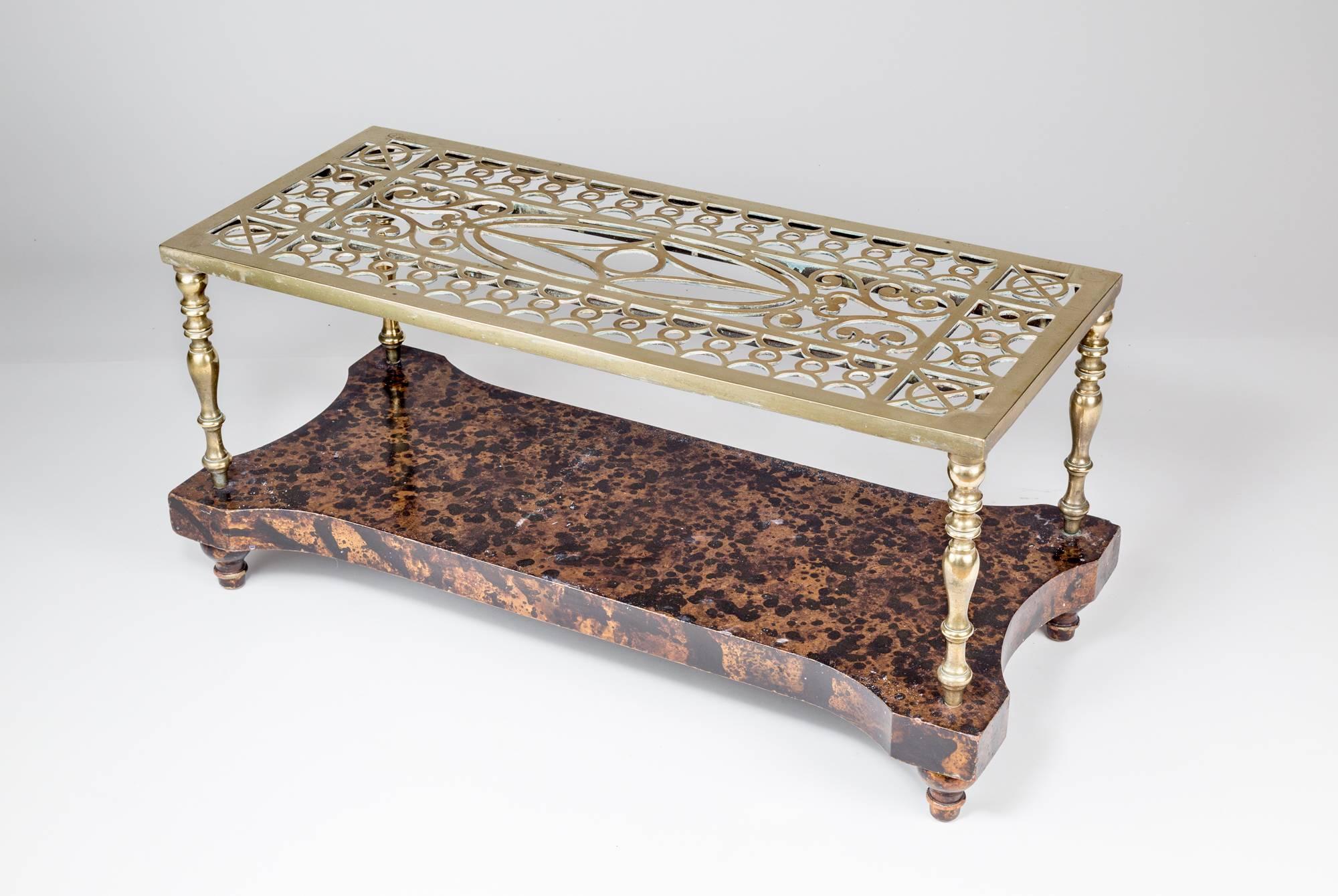 Victorian Brass Trivet Coffee Table on Faux Tortoiseshell Base For Sale