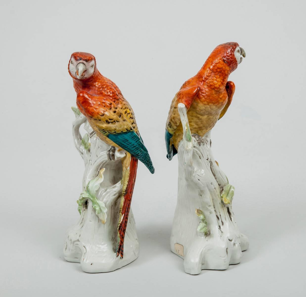 Pair of Antique Continental Porcelain Parrots, circa 1880 In Excellent Condition In Sheffield, MA