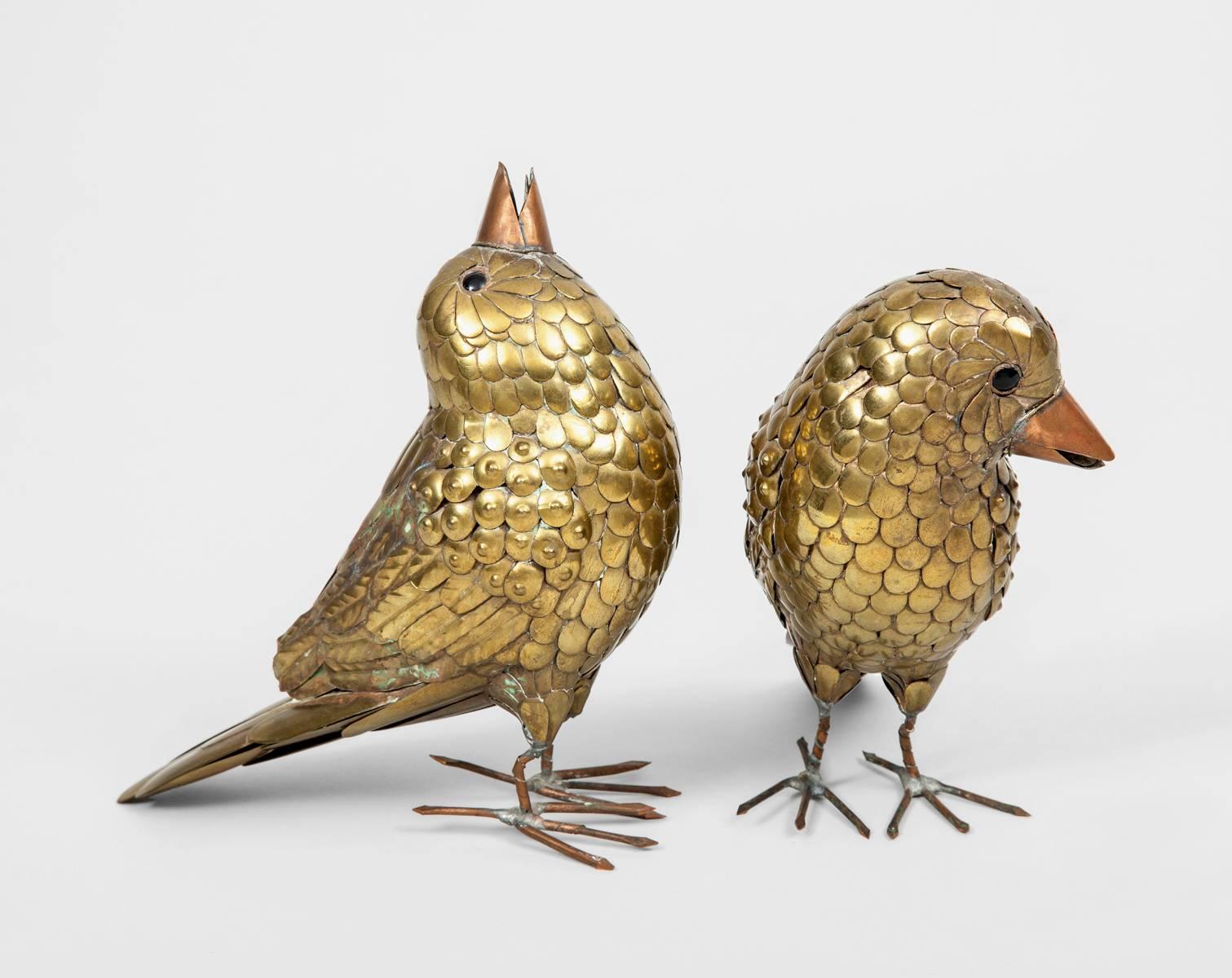 Carved Pair of Brass Birds by Sergio Bustamante