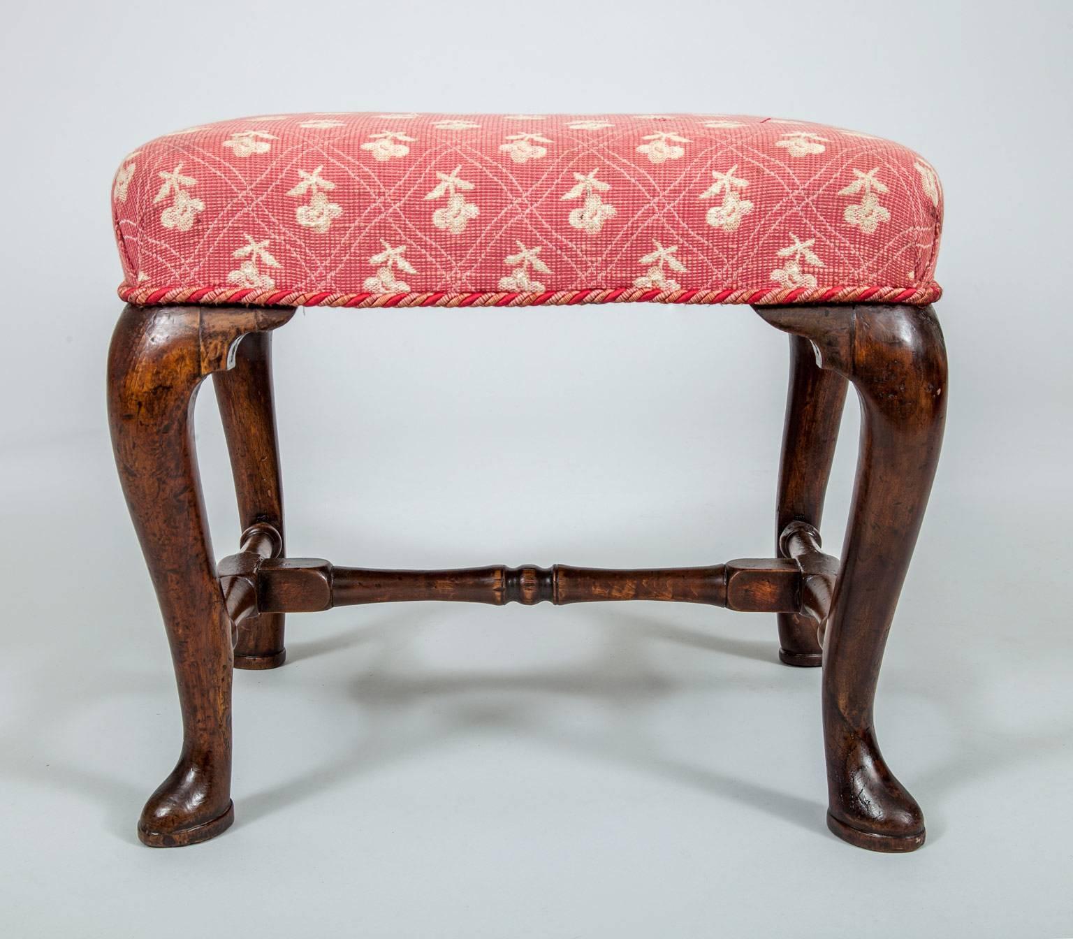 English Antique Queen Anne Walnut Stool For Sale