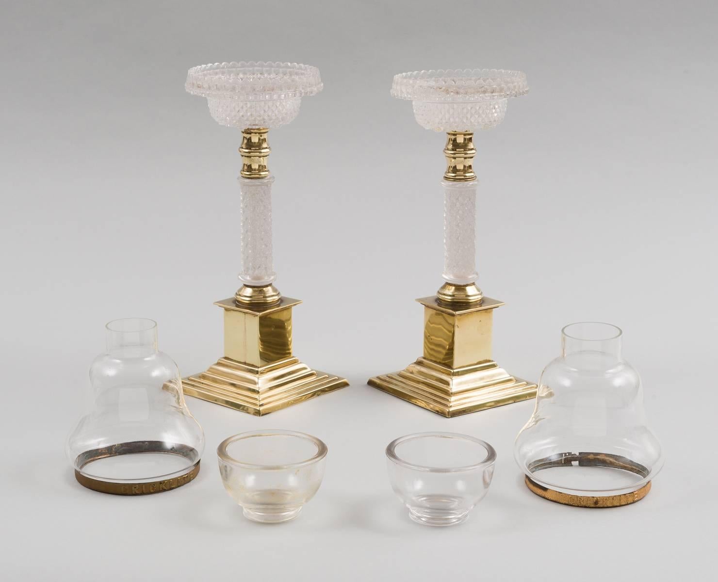 English Pair of Antique Glass and Brass Cricklites For Sale