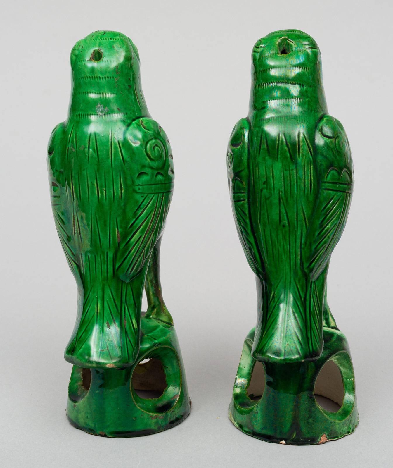 19th Century Pair of Chinese Green Parrots, circa 1880