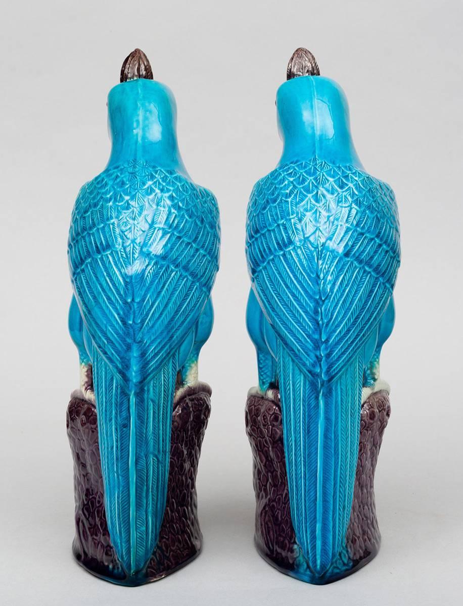 20th Century Pair of Chinese Turquoise Cockatoos For Sale