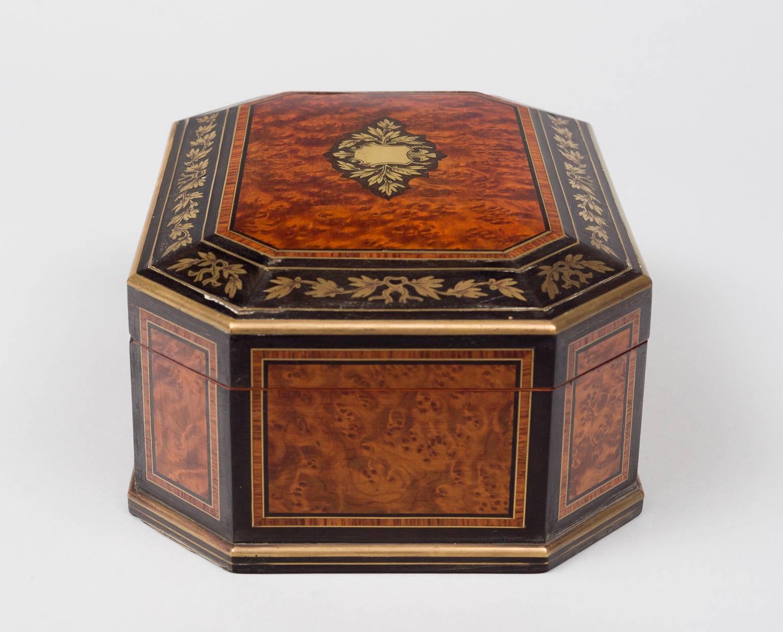 Victorian Walnut and Brass Inlaid Jewelry Box, circa 1850