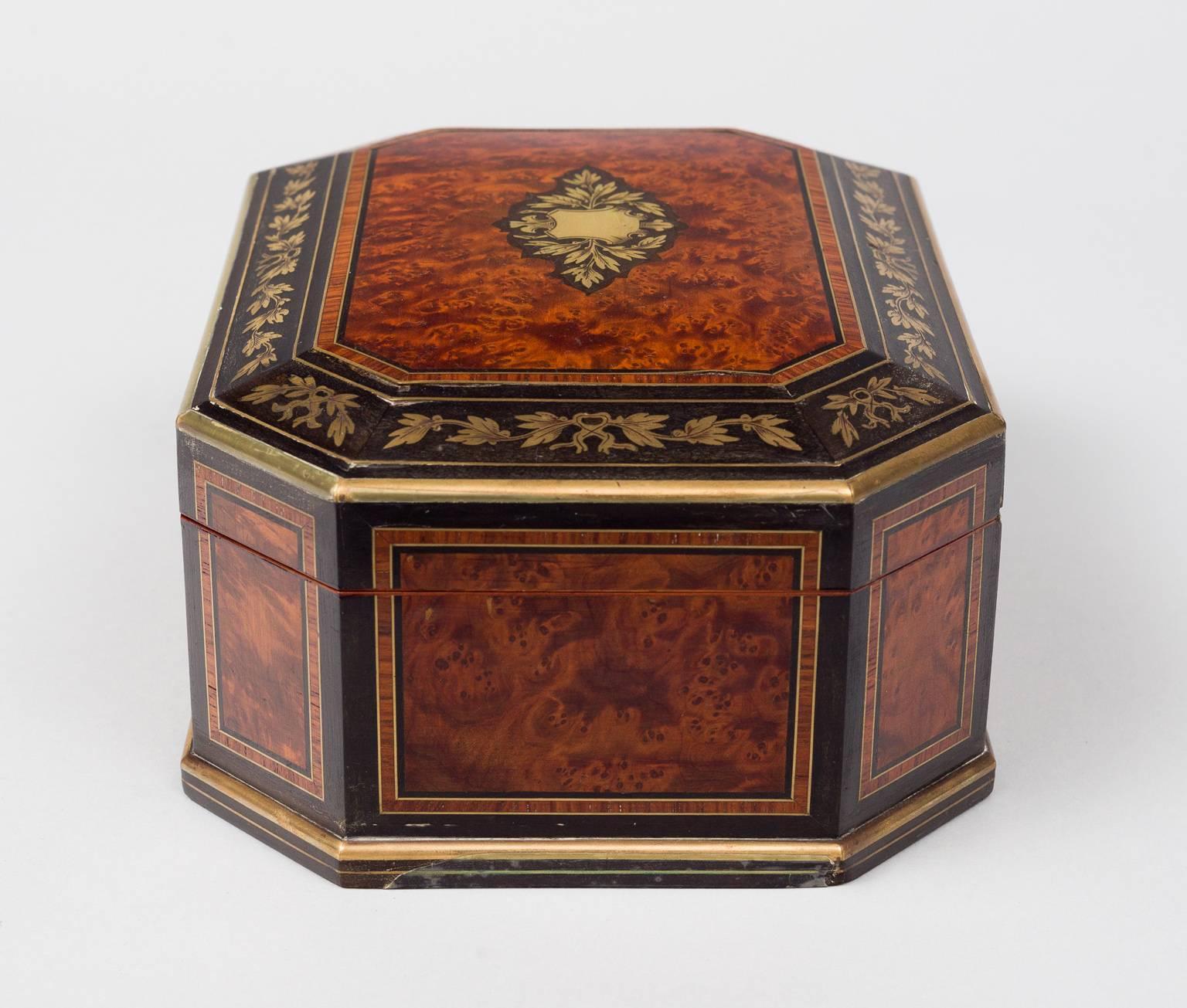 Ebonized Walnut and Brass Inlaid Jewelry Box, circa 1850