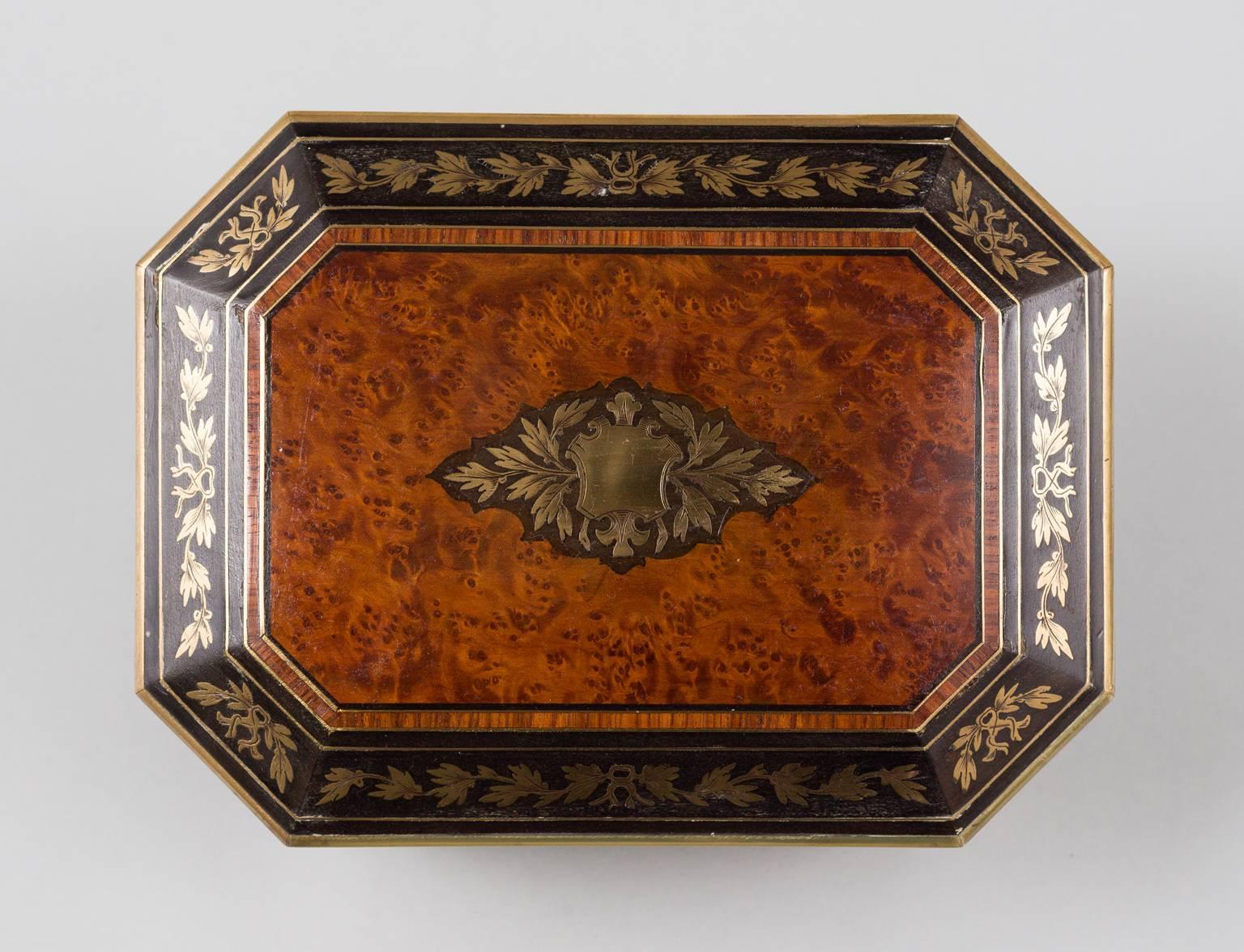 Walnut and Brass Inlaid Jewelry Box, circa 1850 1