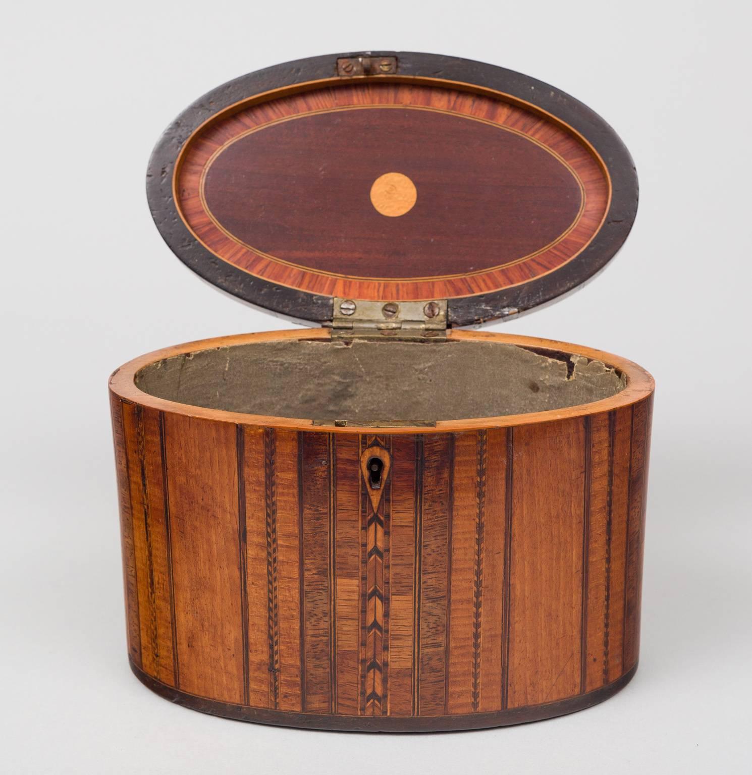 English Fine Georgian Oval Inlaid Tea Caddy, circa 1800