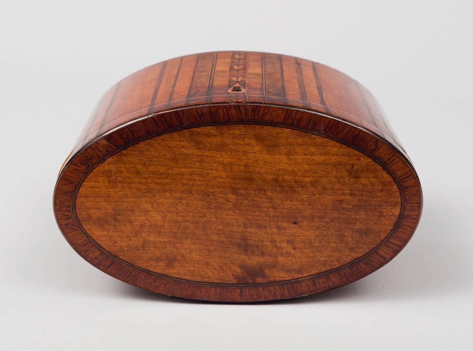 Ebony Fine Georgian Oval Inlaid Tea Caddy, circa 1800