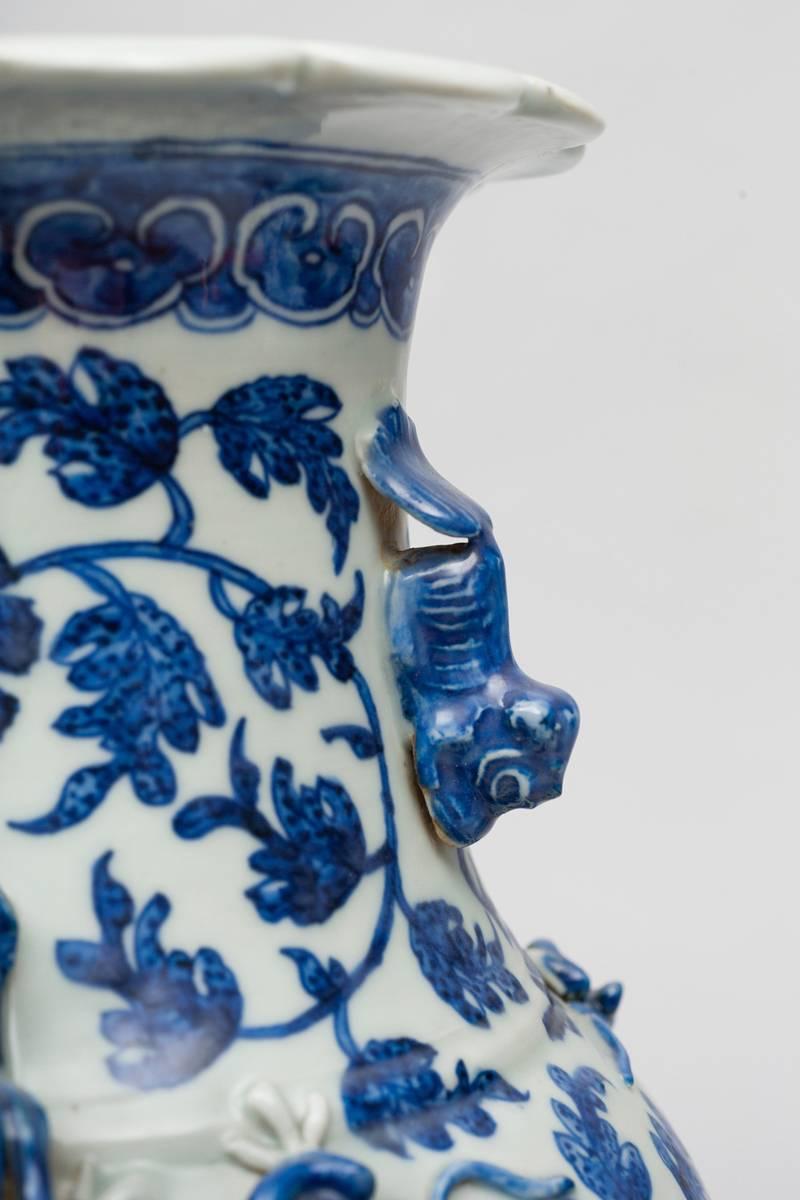 Porcelain Pair of Chinese Blue and White Open Vases, circa 1870