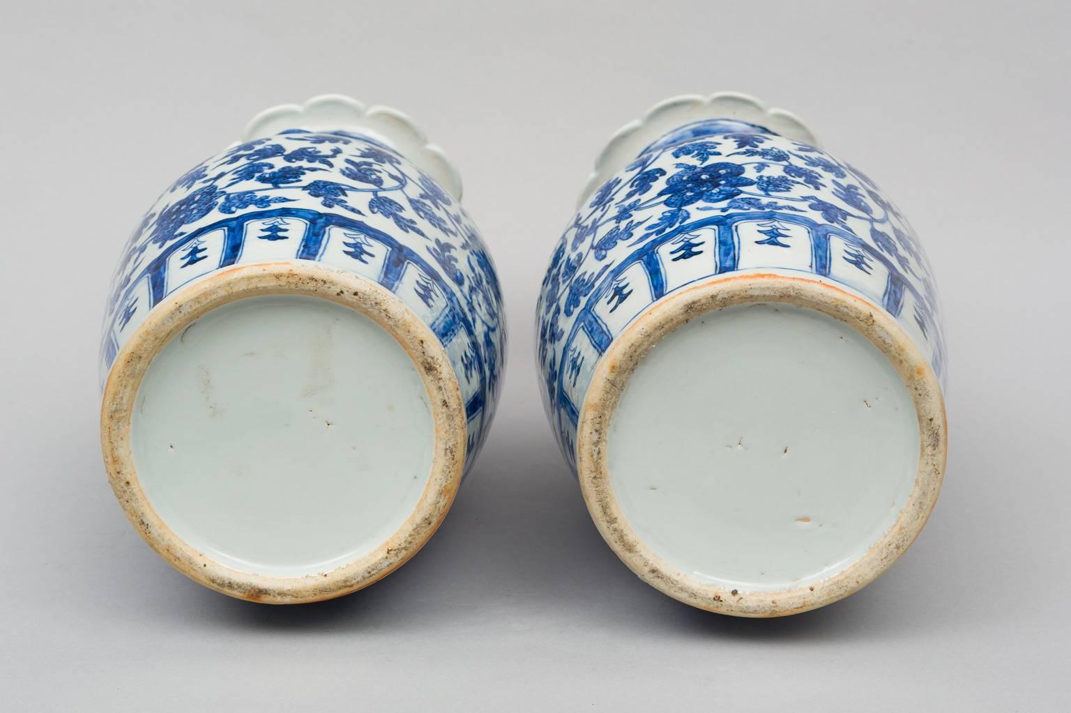 Pair of Chinese Blue and White Open Vases, circa 1870 2