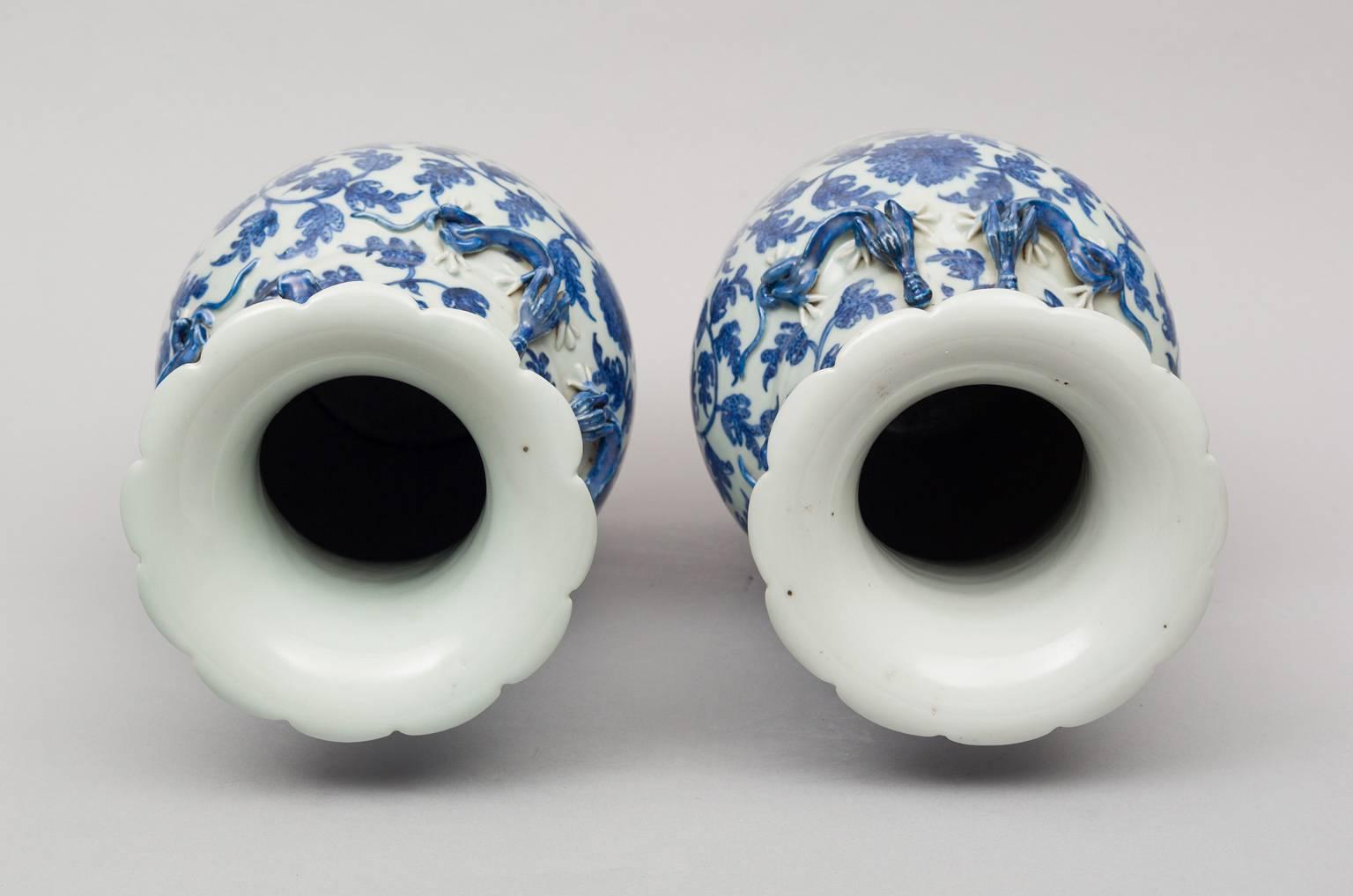 Pair of Chinese Blue and White Open Vases, circa 1870 3