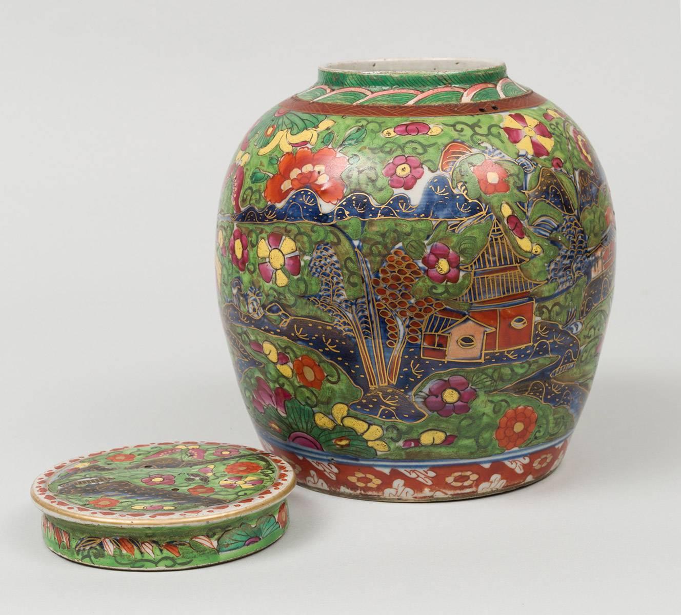 19th Century Chinese Clobbered Vase and Lid, circa 1800