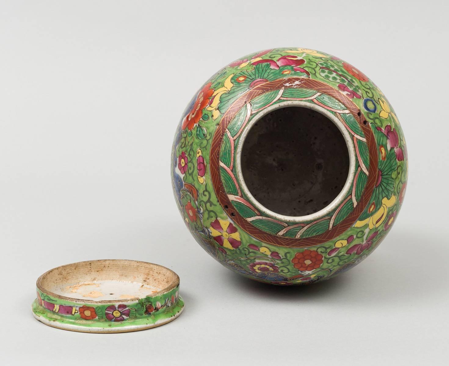 Chinese Clobbered Vase and Lid, circa 1800 1