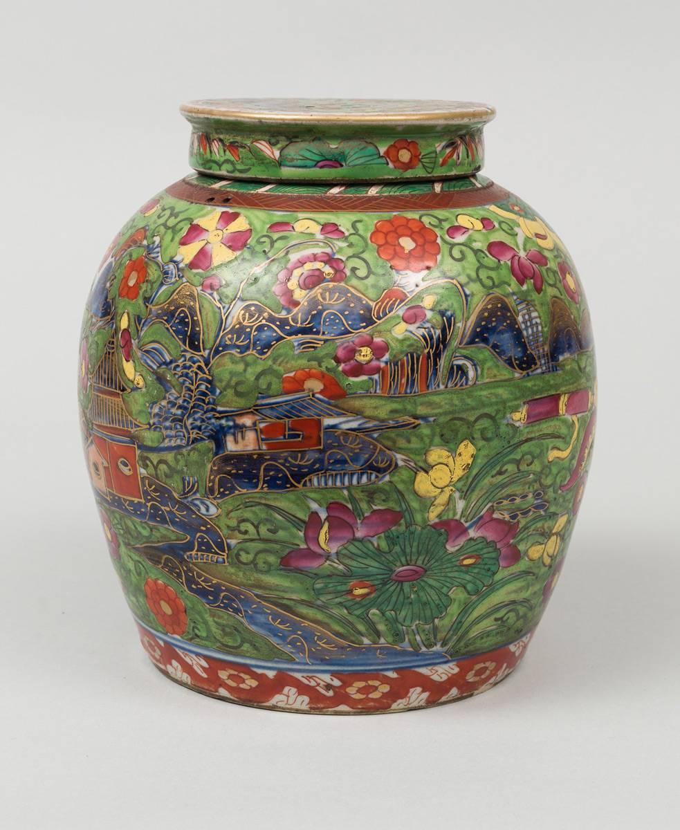 Chinese Clobbered Vase and Lid, circa 1800 2
