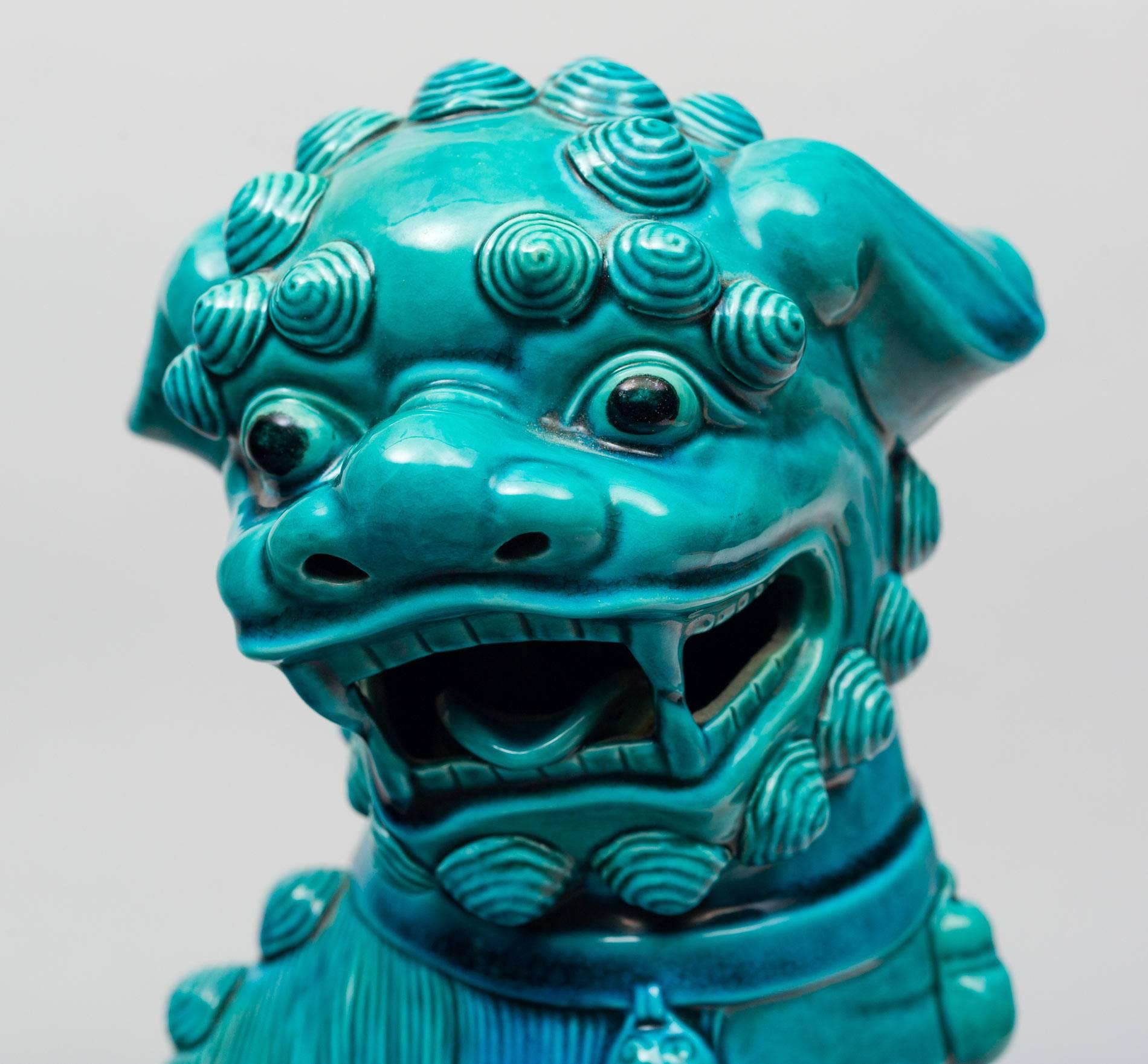 Chinese Large Turquoise Foo Dog In Excellent Condition In Sheffield, MA
