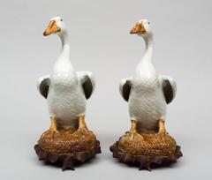 Pair of Chinese Porcelain Ducks on Stands