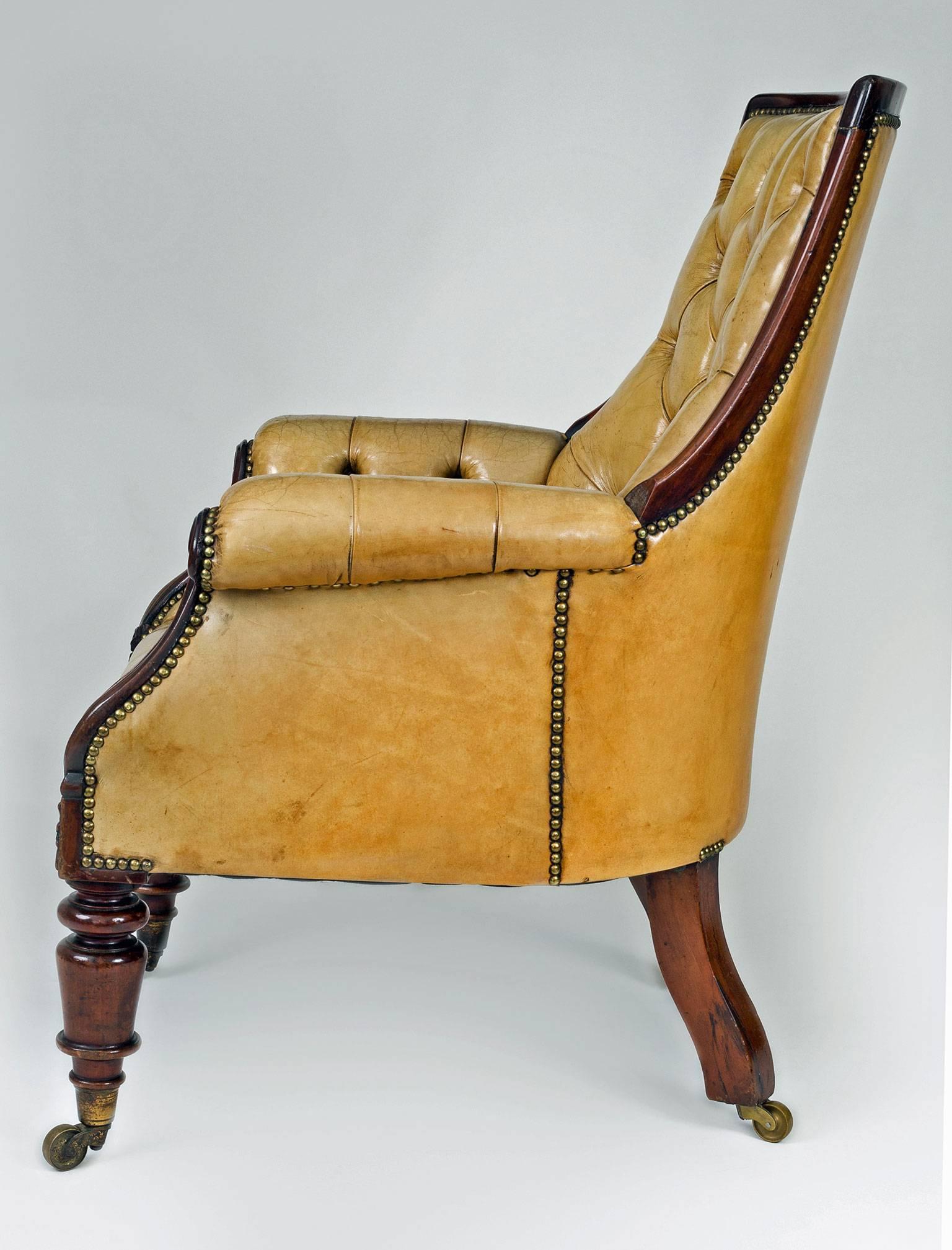 British Late Regency Mahogany and Leather Library Armchair
