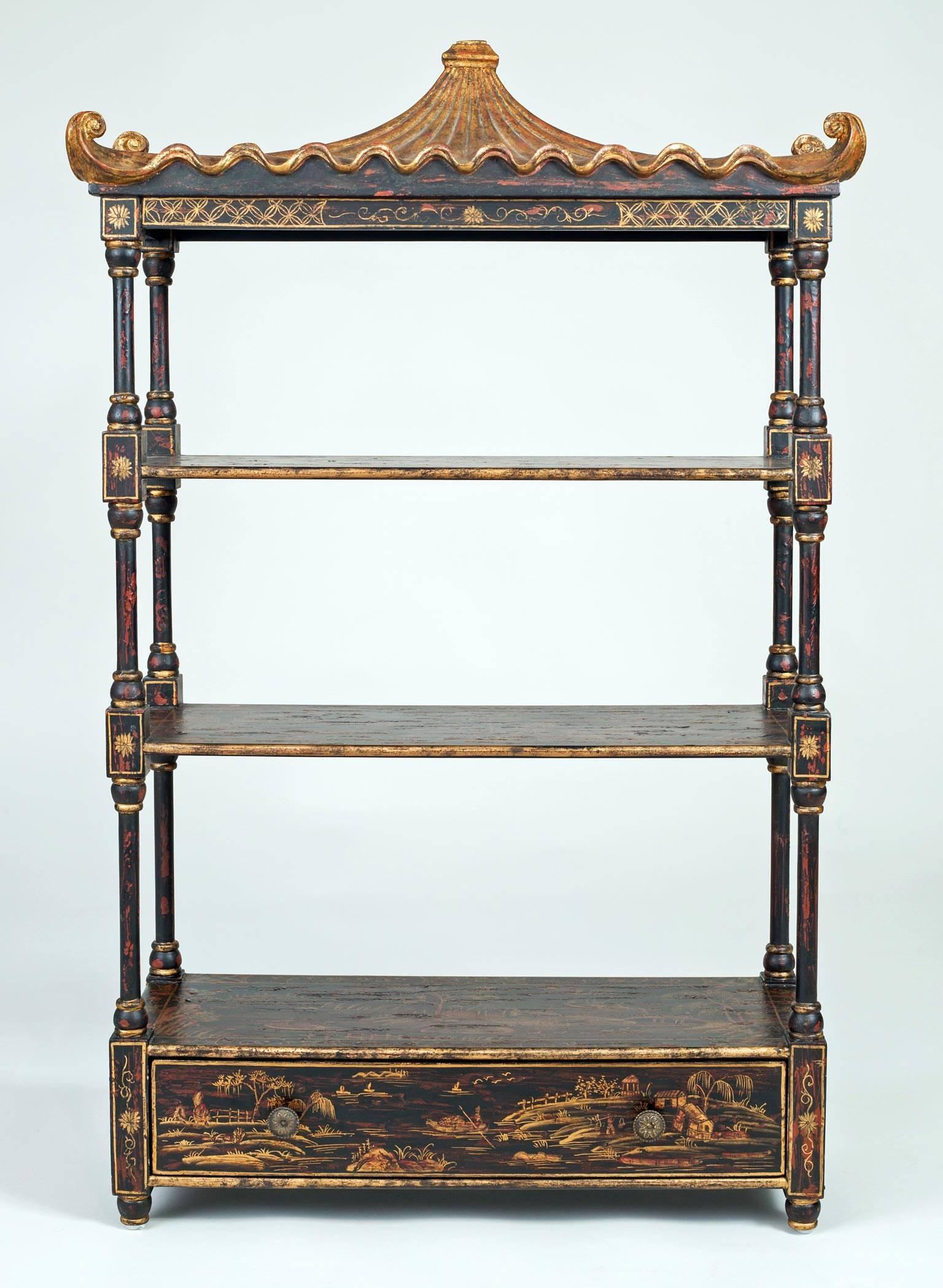 Chinoiserie Three-Tier Hanging Shelf In Excellent Condition In Sheffield, MA