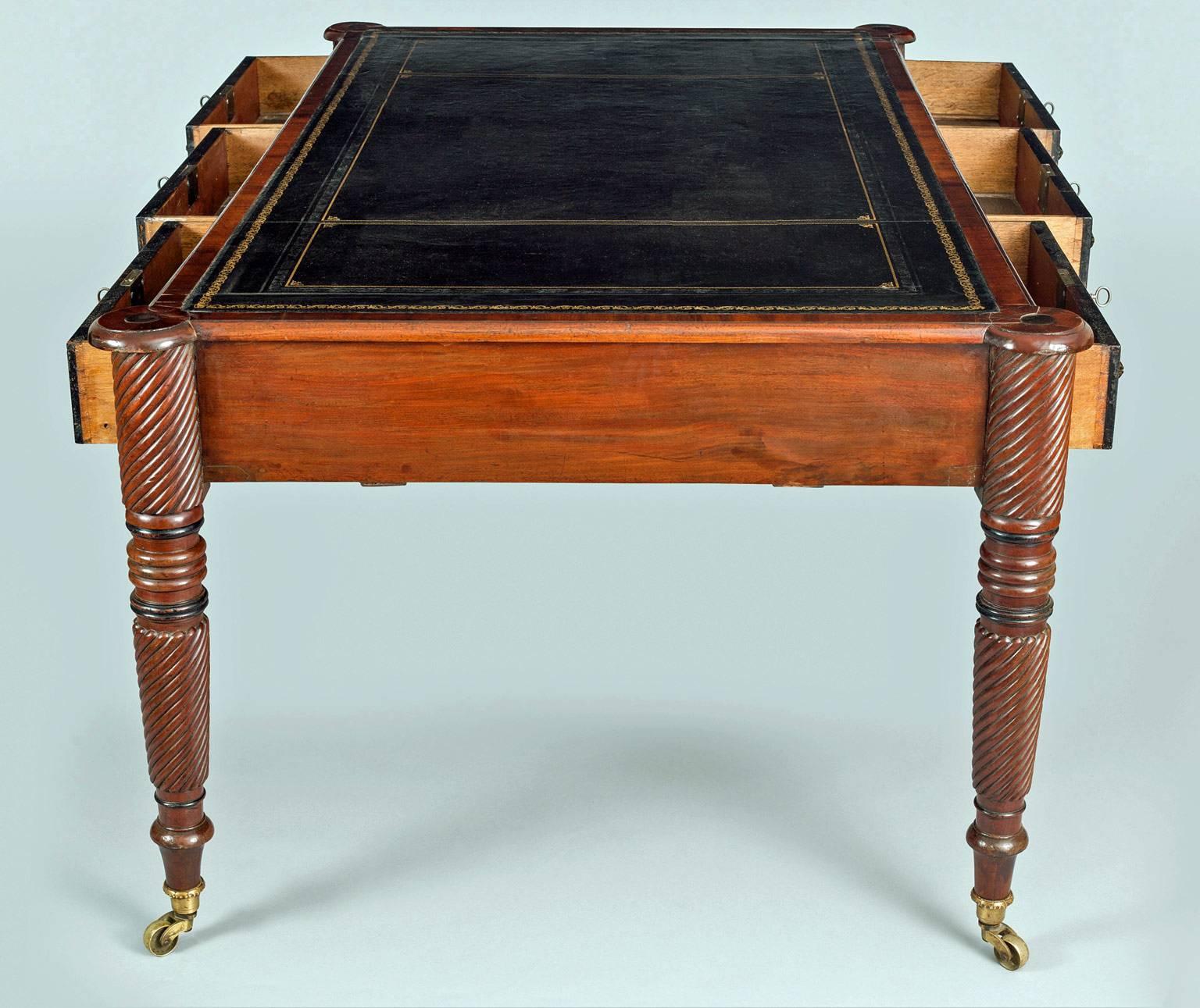 19th Century Large Regency Partners Mahogany Writing Table