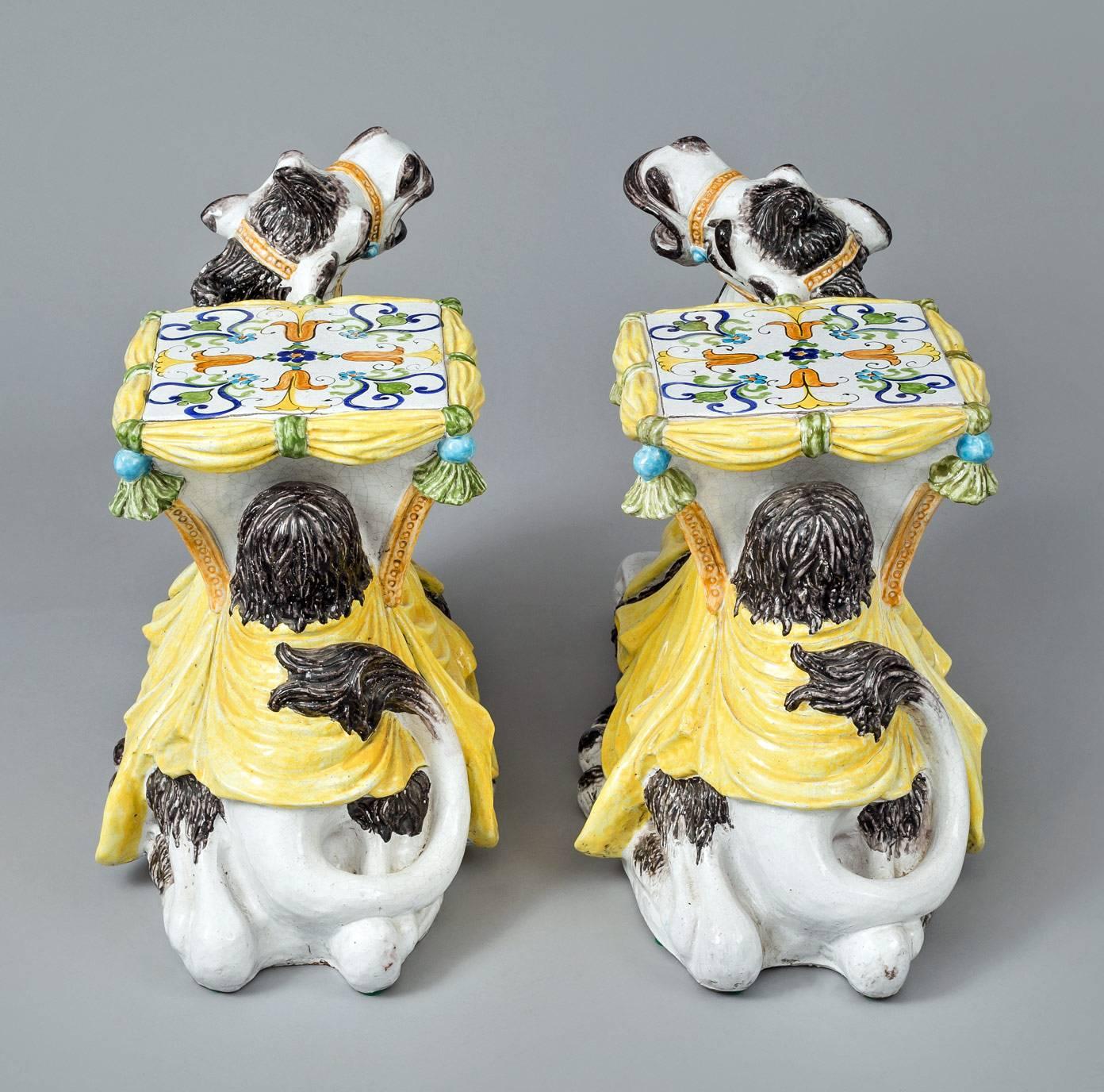 Mid-20th Century Pair of Italian Majolica Camel Side Tables or Garden Seat