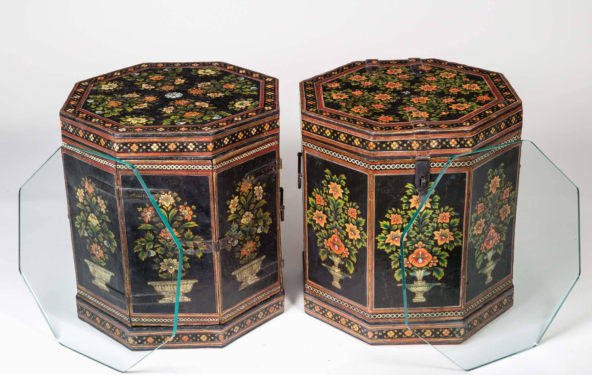 Painted Pair of Anglo Indian Papier Mâché Low End Tables