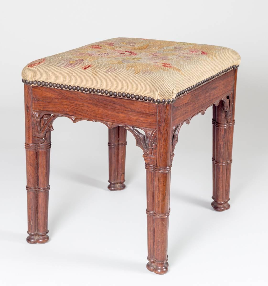 English Rosewood Gothic Revival Stool