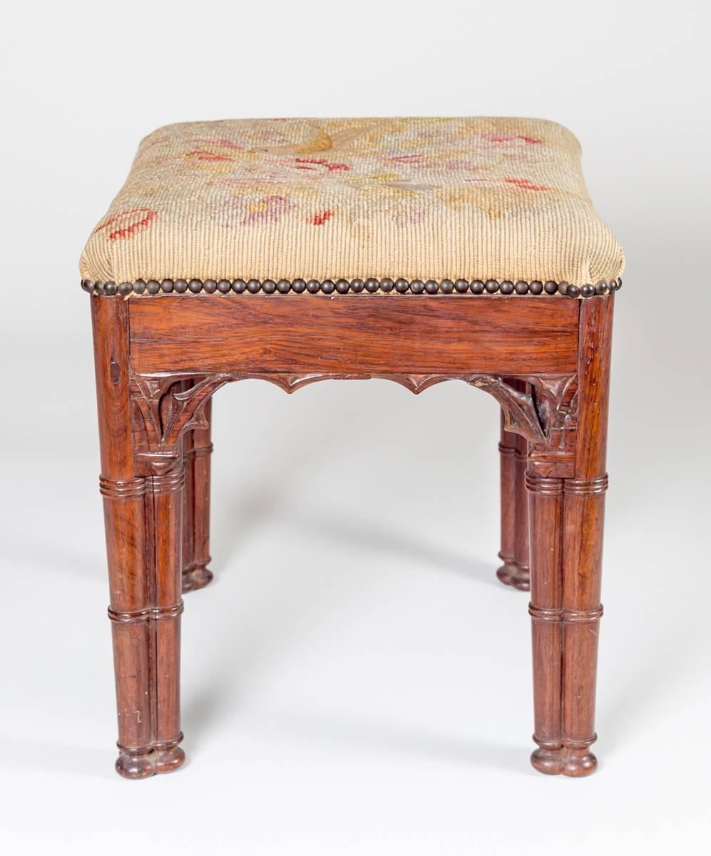 Carved Rosewood Gothic Revival Stool