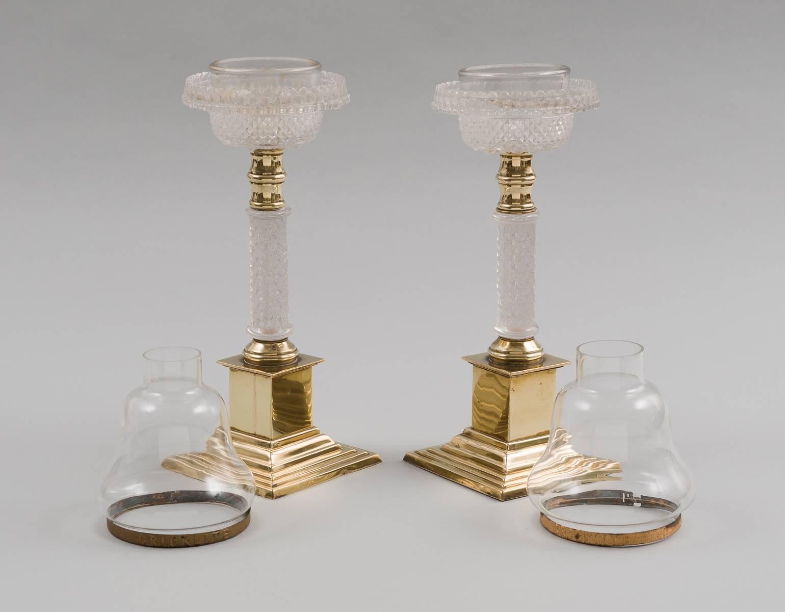 Victorian Pair of Antique Glass and Brass Cricklites For Sale