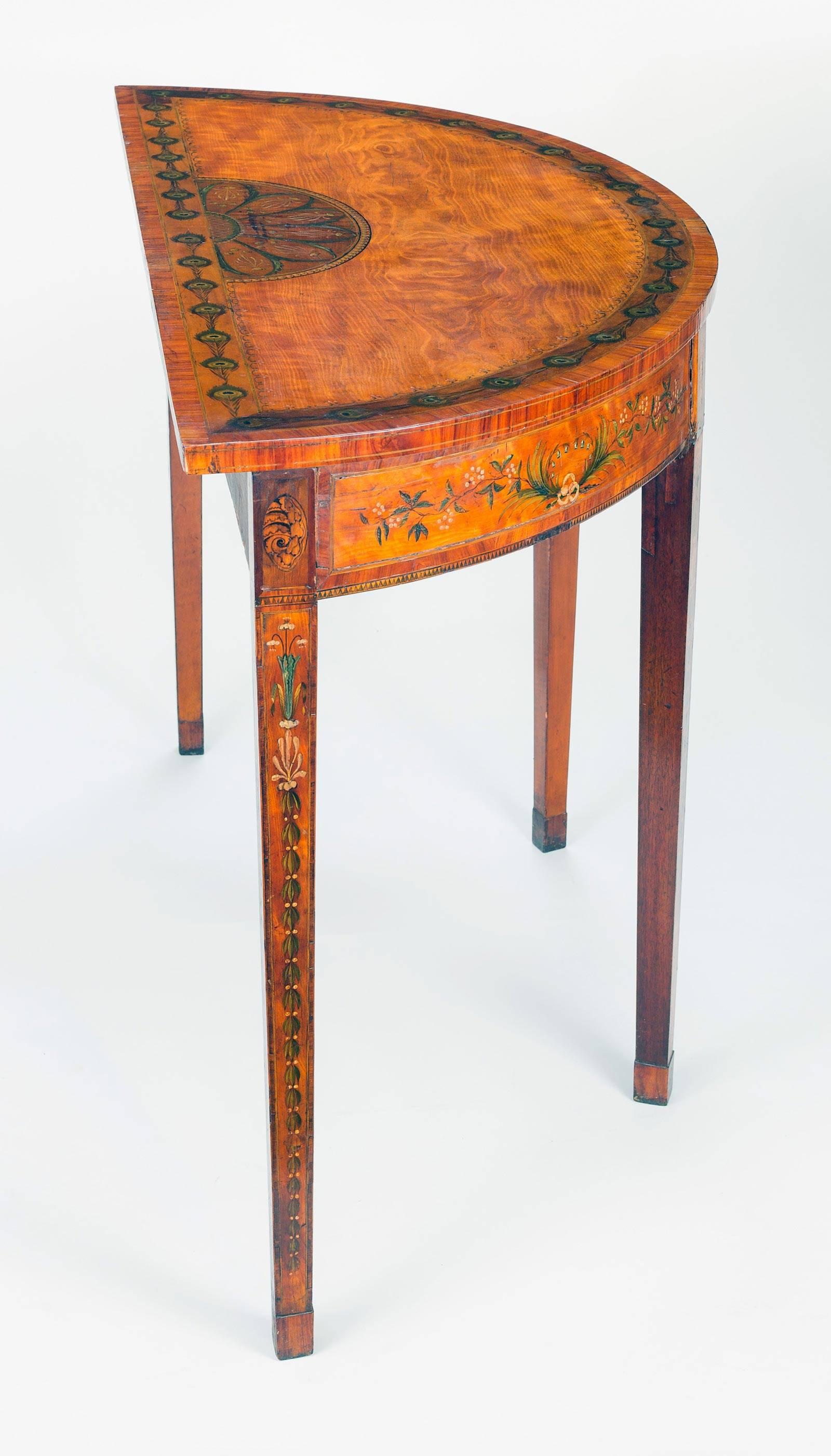 British Superb George III Inlaid Satinwood Demi-Lune Console Table