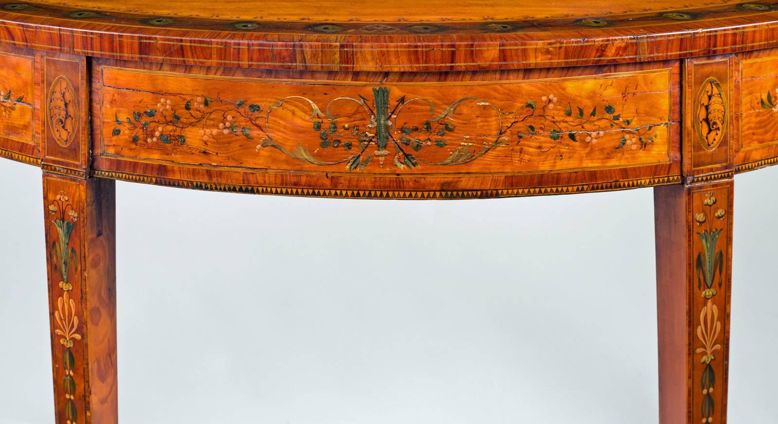 Superb George III Inlaid Satinwood Demi-Lune Console Table In Good Condition In Sheffield, MA